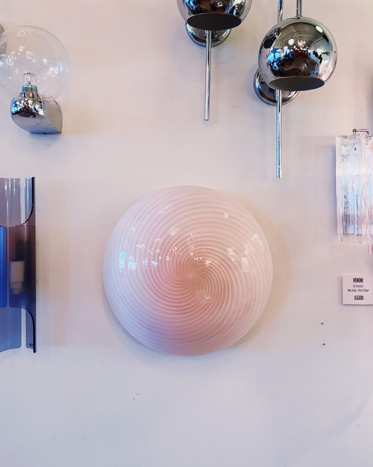 VINTAGE / Murano Swirl Bubblegum Pink Ceiling/Wall Light