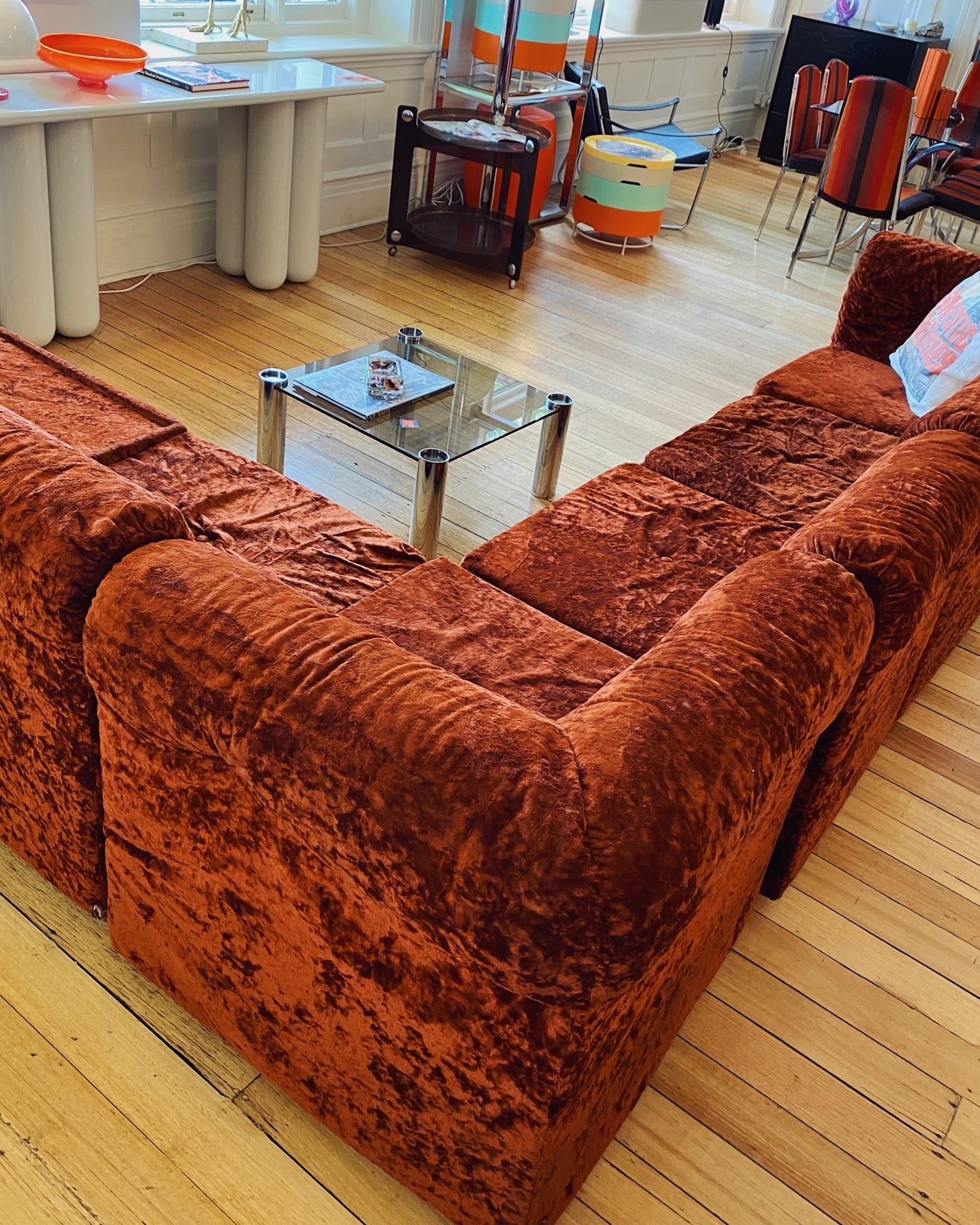 FANTASY #407/ 1970’s Crushed Velvet Rust Modular Sofa
