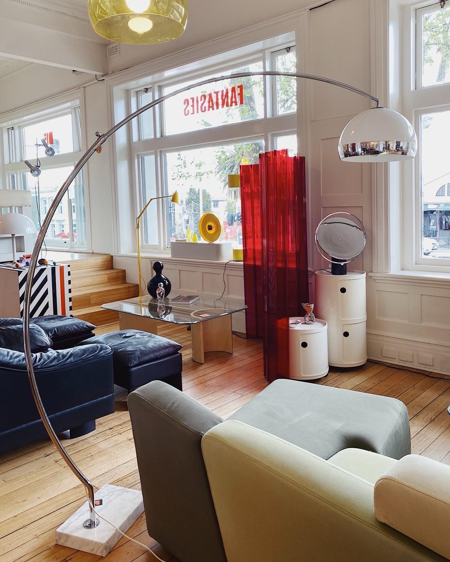 HARVEY GUZZINI / 1970s Chrome + Marble Italian Arc Lamp