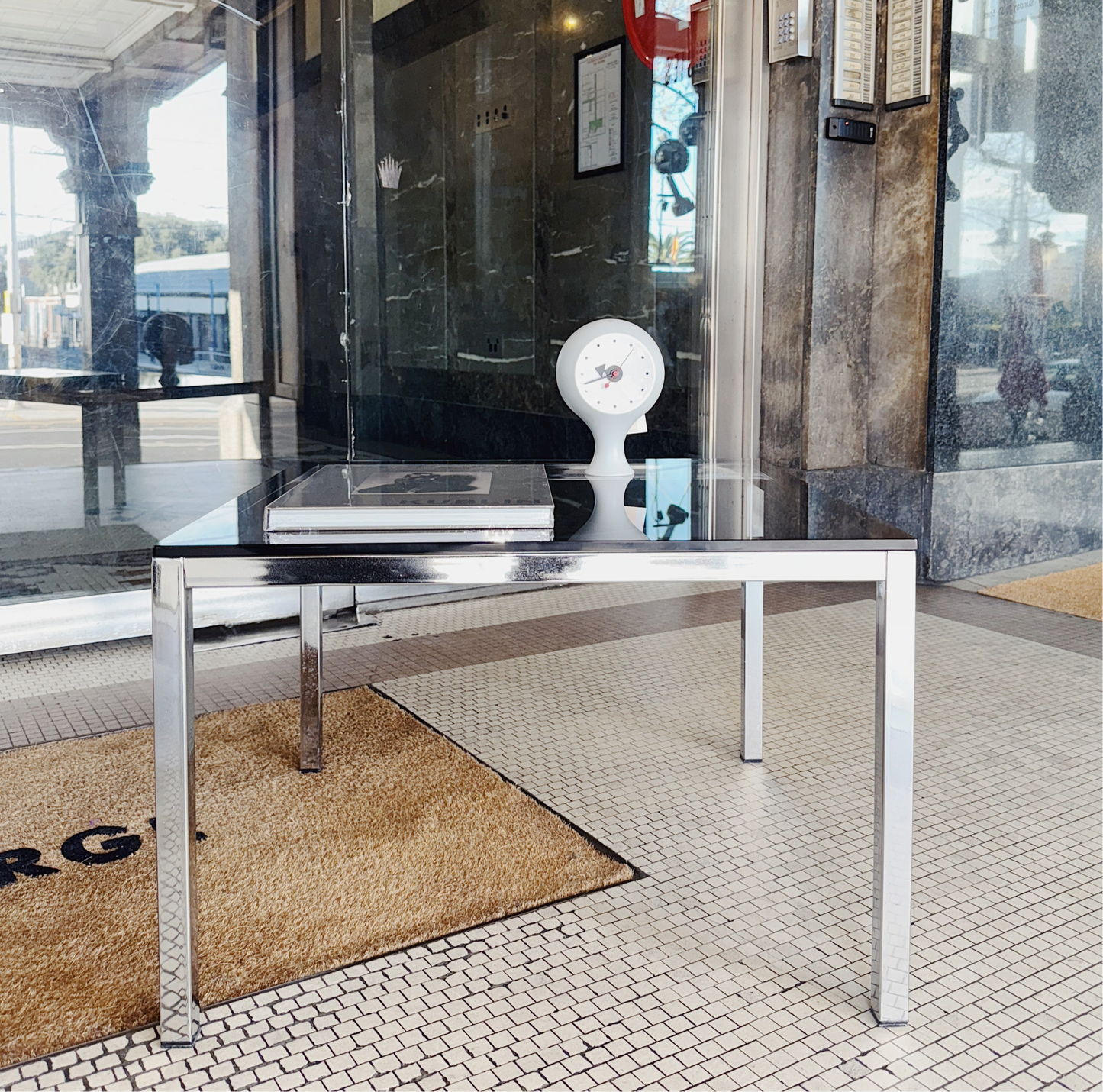VINTAGE / Chrome & Smoke Grey Glass Coffee Table