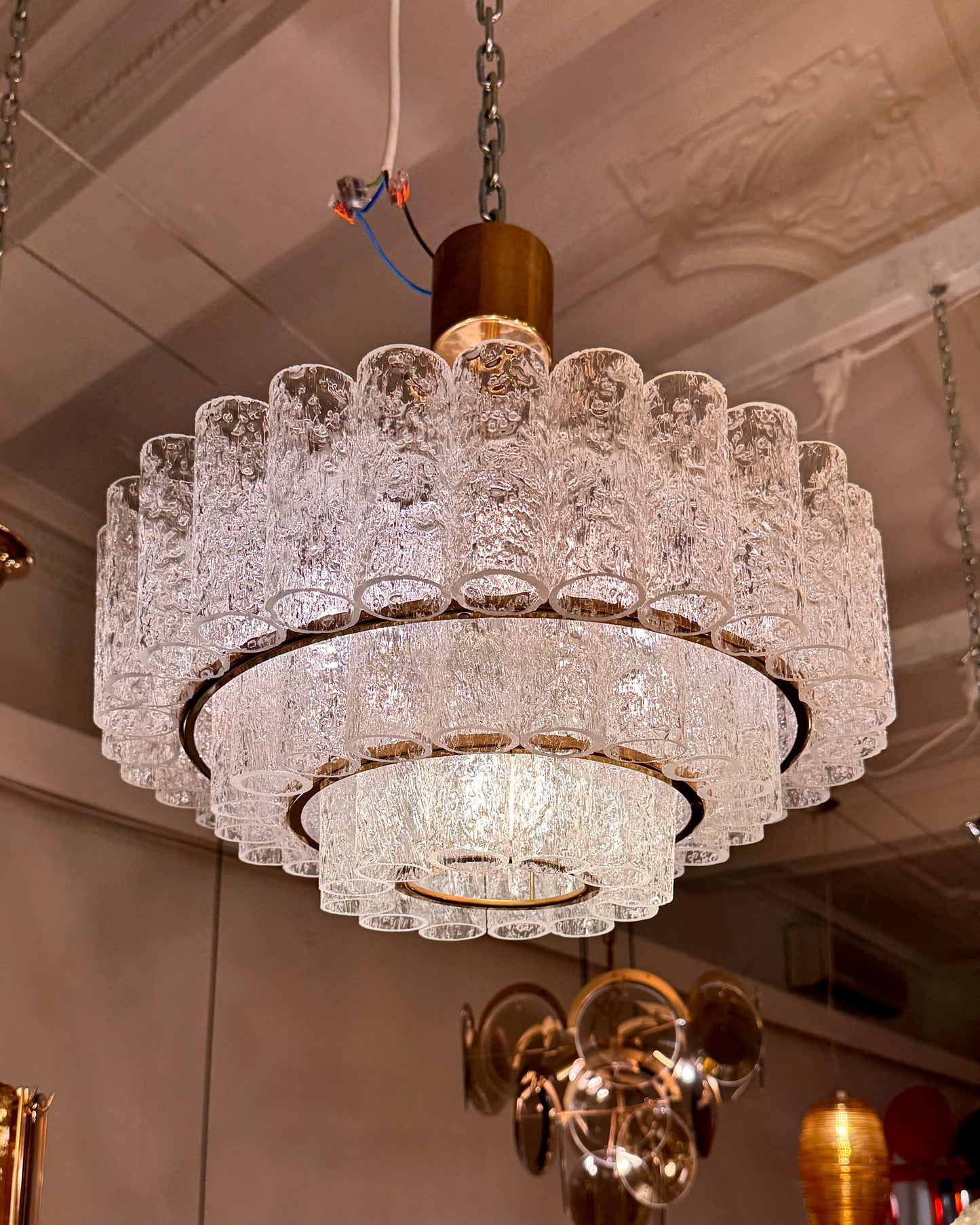 VINTAGE / 1960s Doria Leuchten 3 Tier Glass Tube Chandelier