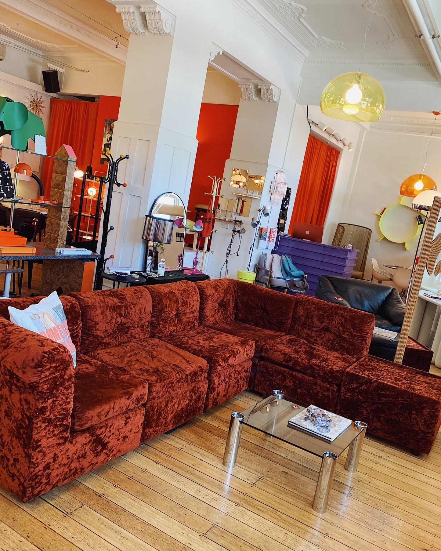 FANTASY #407/ 1970’s Crushed Velvet Rust Modular Sofa