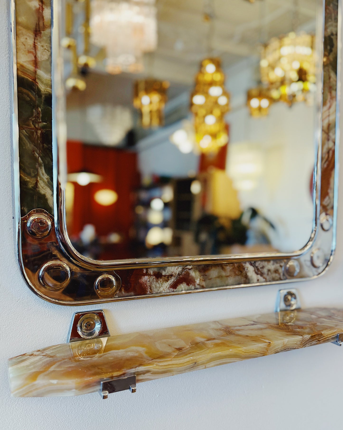 VINTAGE / Ornate Spanish Onyx Chrome Bathroom Shelf