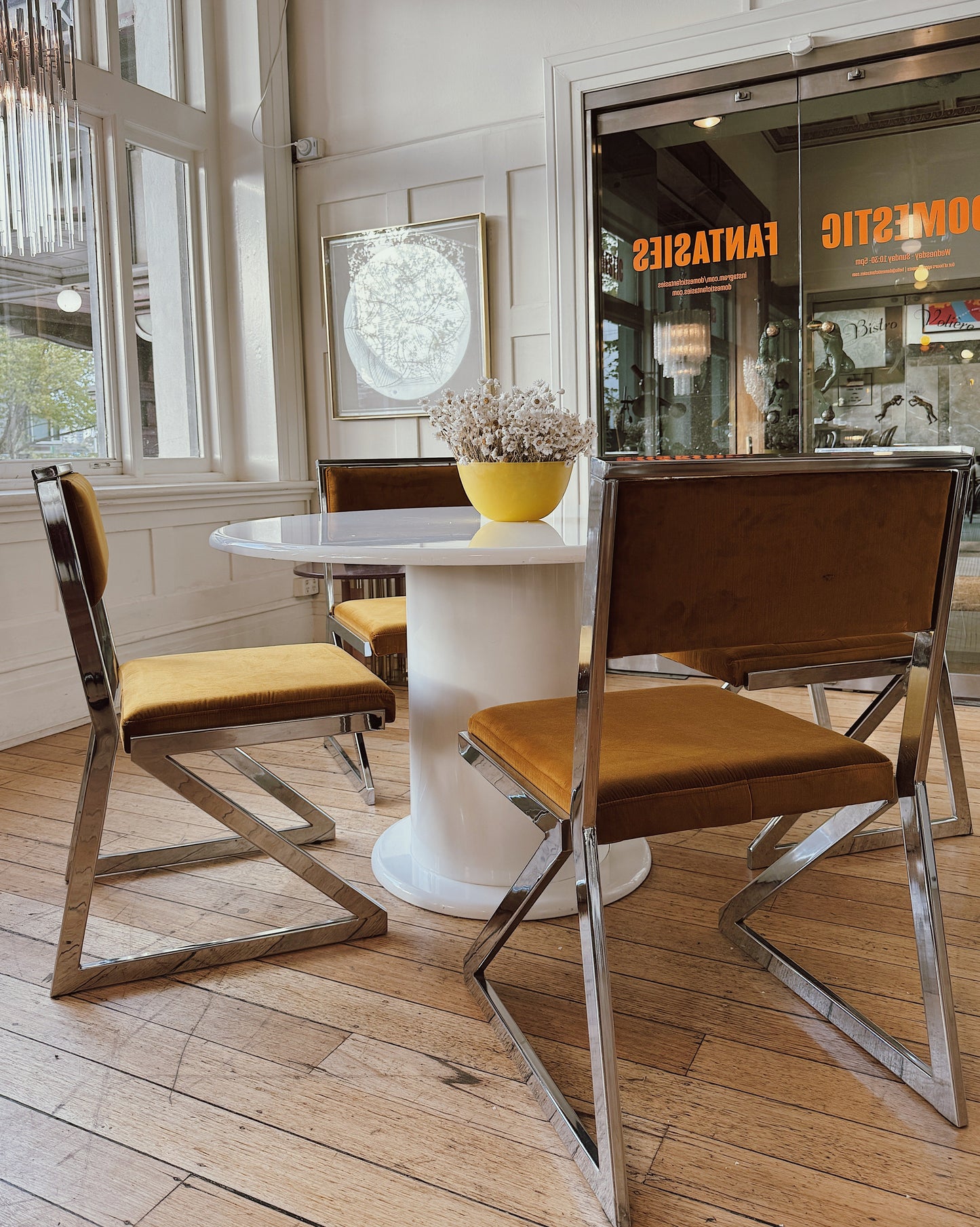 MILO BAUGHMAN / 1970s Chrome & Velour Dining Chairs - Set of 4