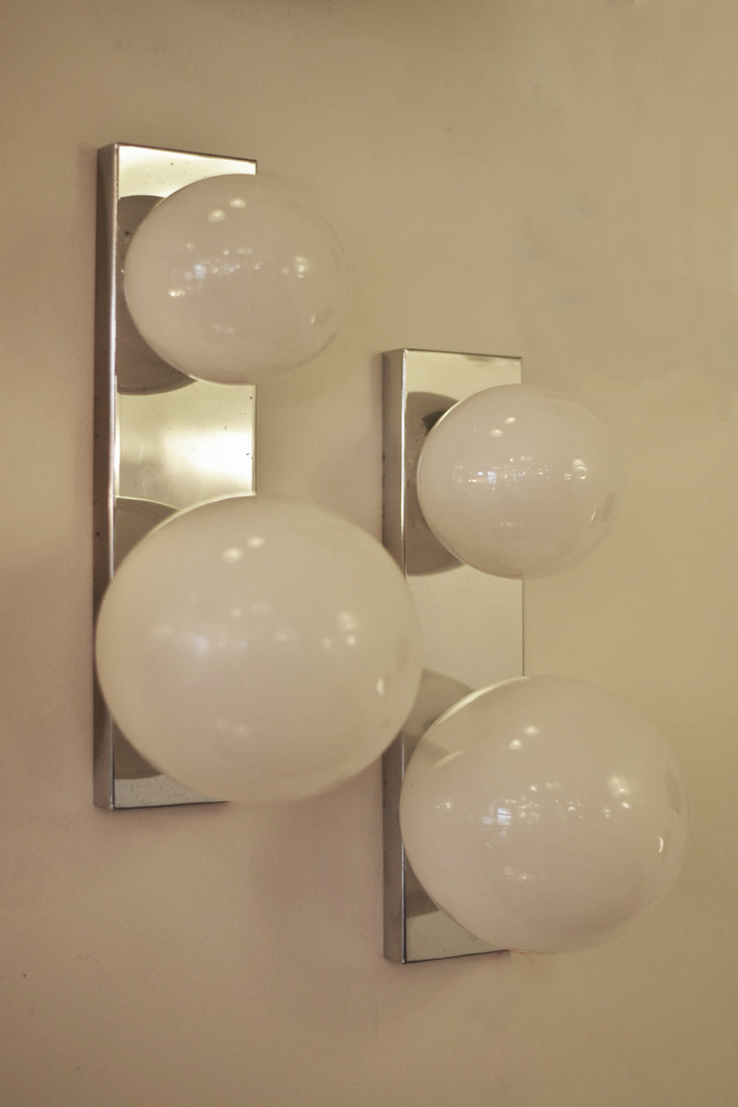 VINTAGE / Pair of Chrome & Glass Wall Sconces