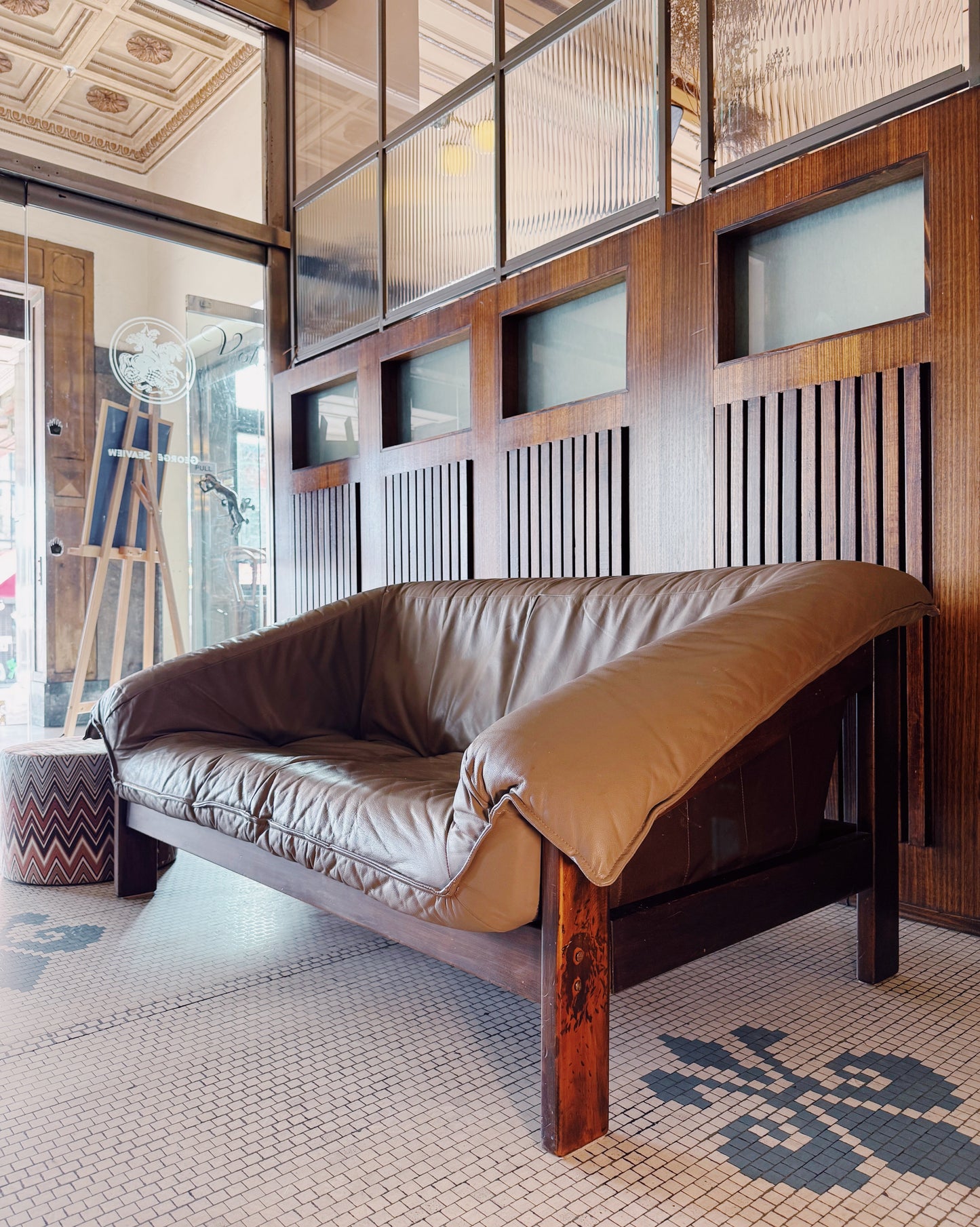 MODULE / Brutalist Style 1980s Boulder Grey Soft Leather Slouch Couch