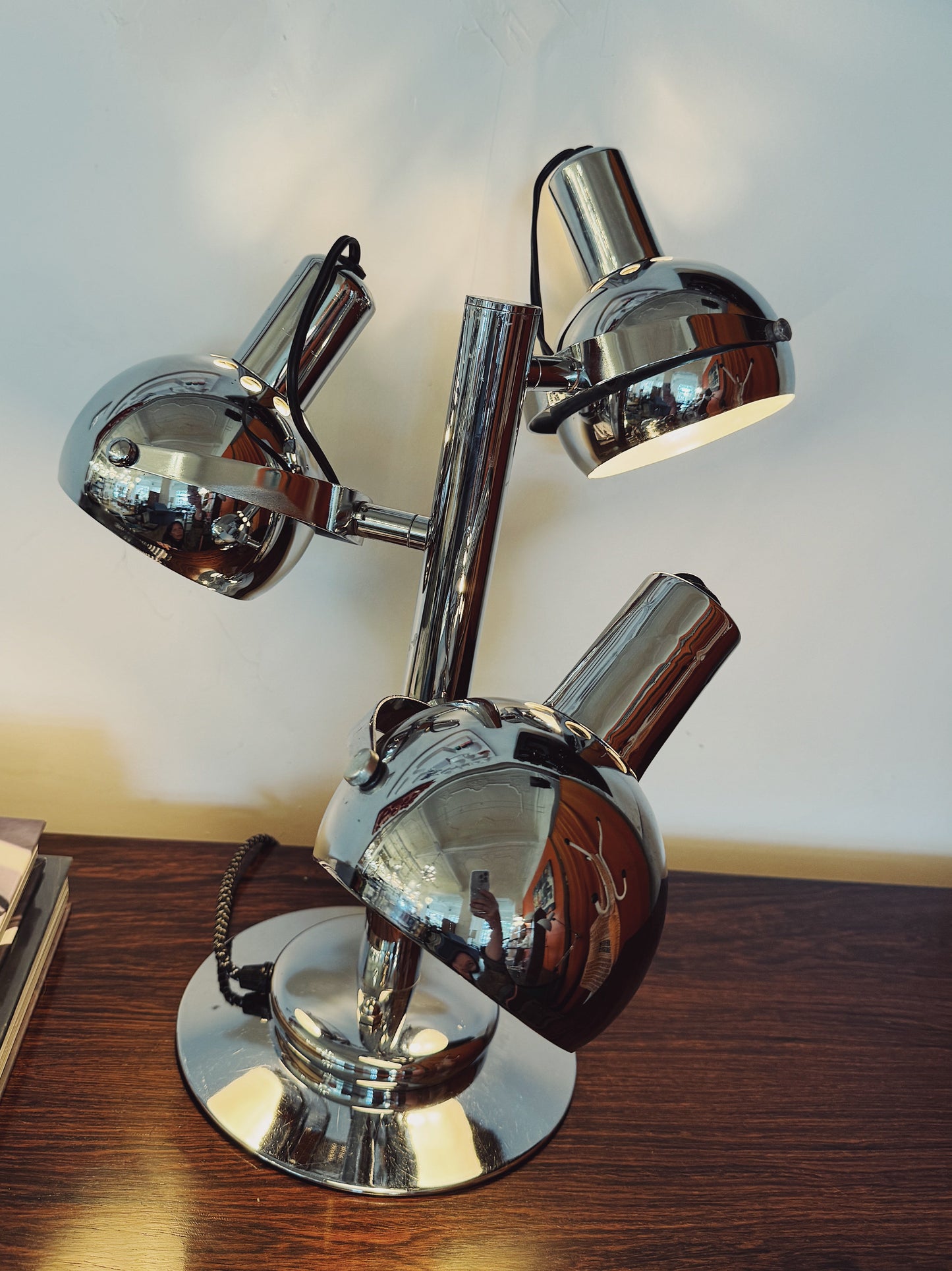 VINTAGE / Triple Head Chrome Table/Desk Lamp