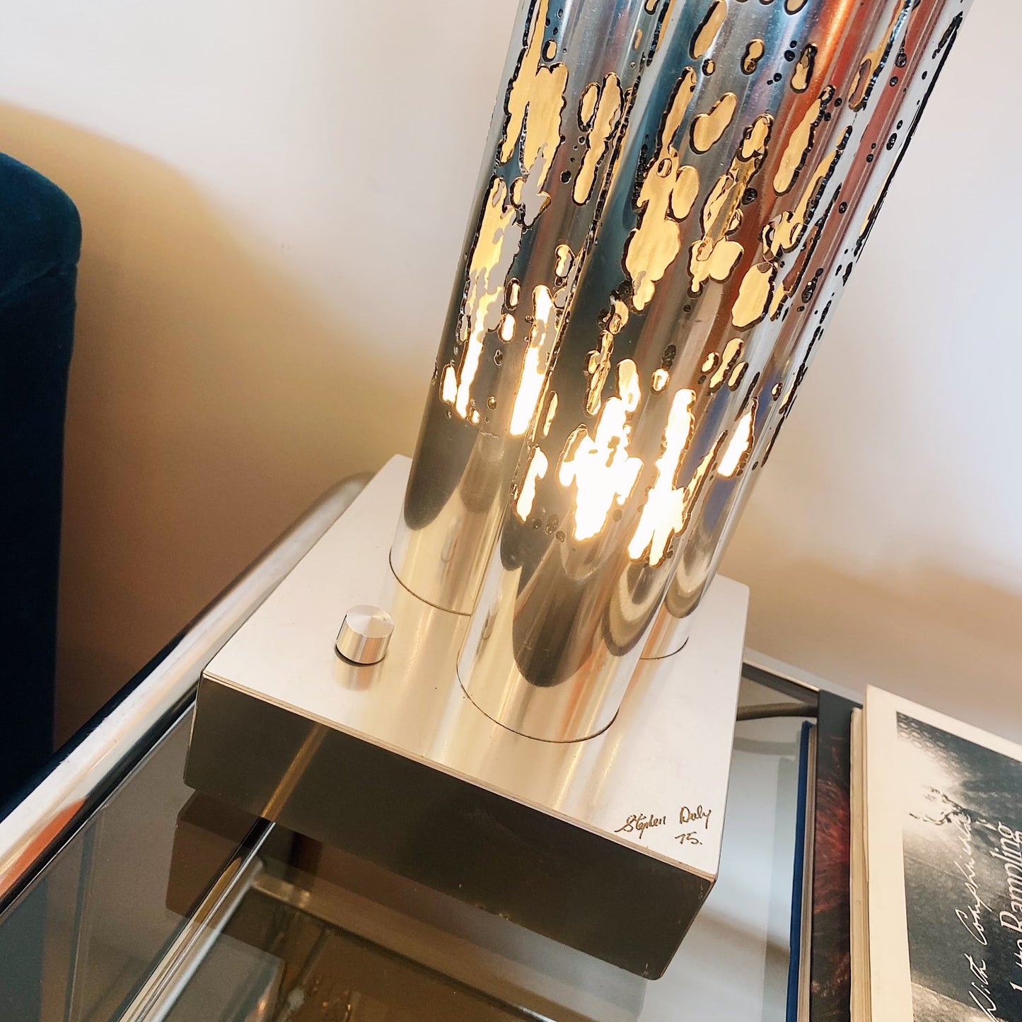 STEPHEN DALY / Brutalist Chrome Tri Column Lamp