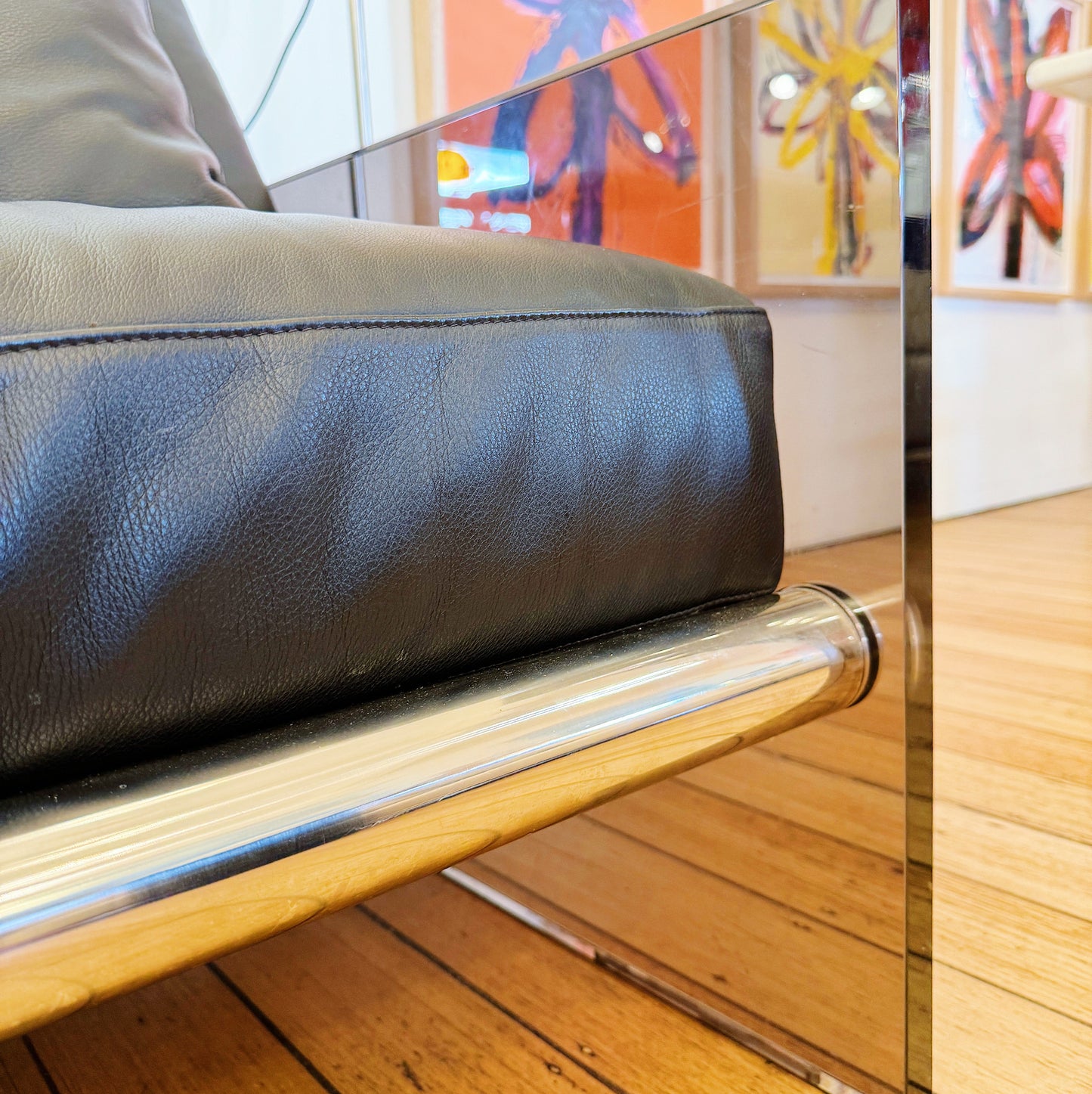 ACERBIS / Gem Leather Sofa w/Acrylic Smoke Sides by Lodovico Acerbis