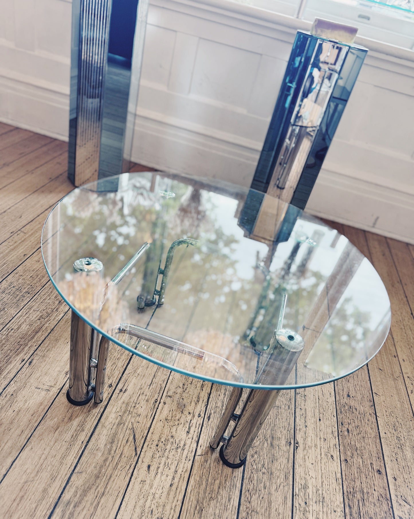VINTAGE / Chrome & Clear Glass Coffee Table