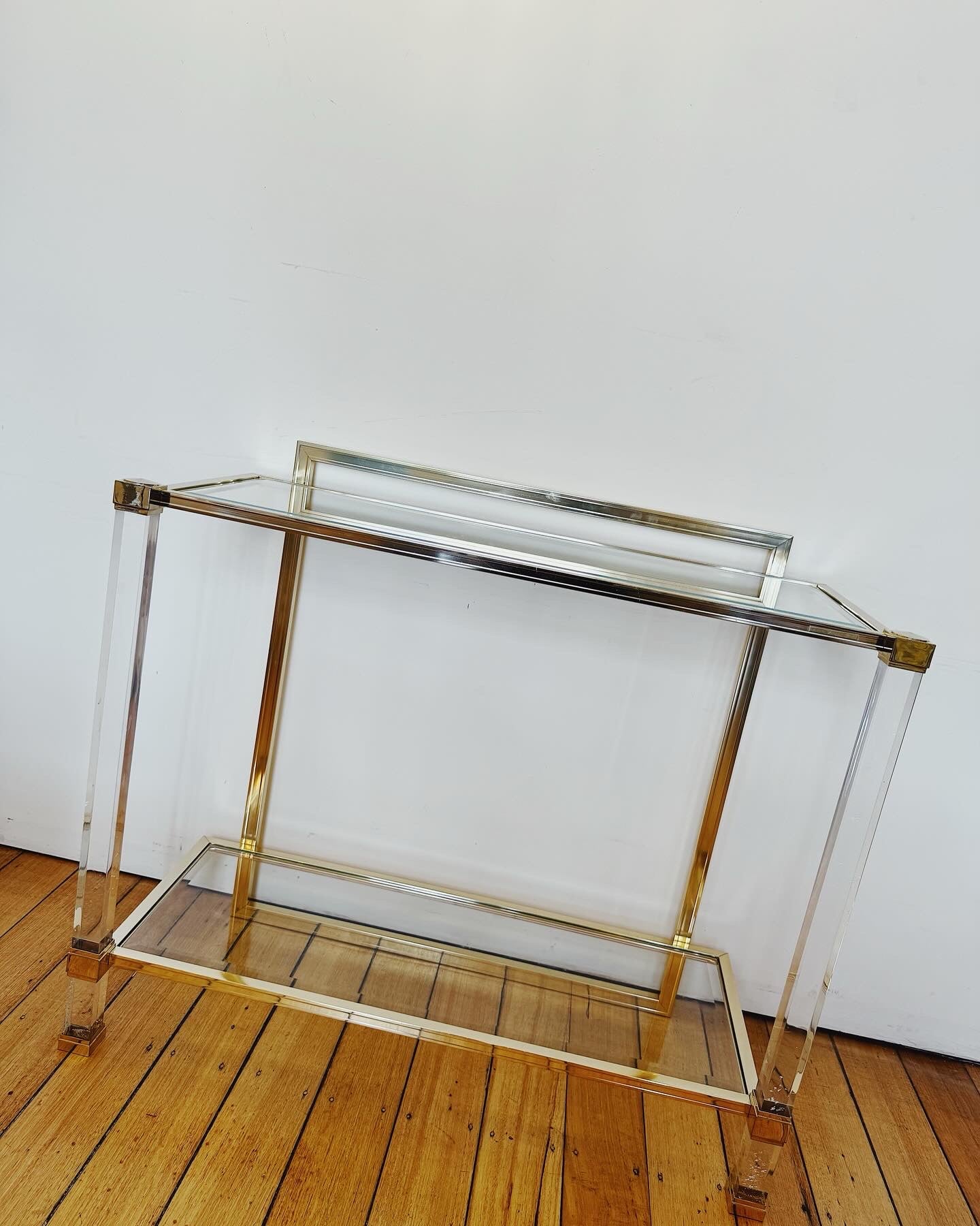PIERRE VANDEL PARIS / 1970s Lucite & Gold Gilt Console Table