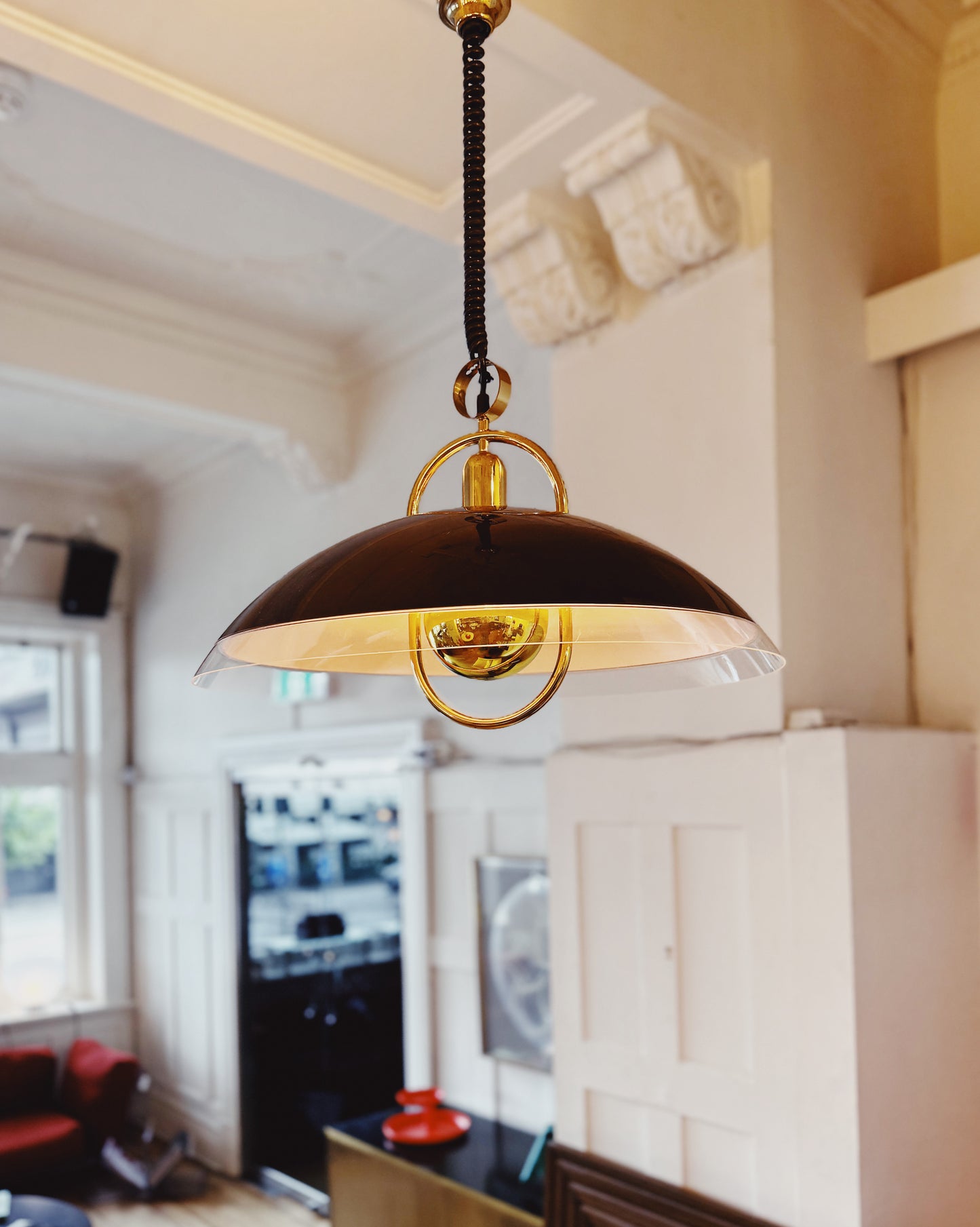 VINTAGE / 1970s Acrylic & Brass Pendant Light