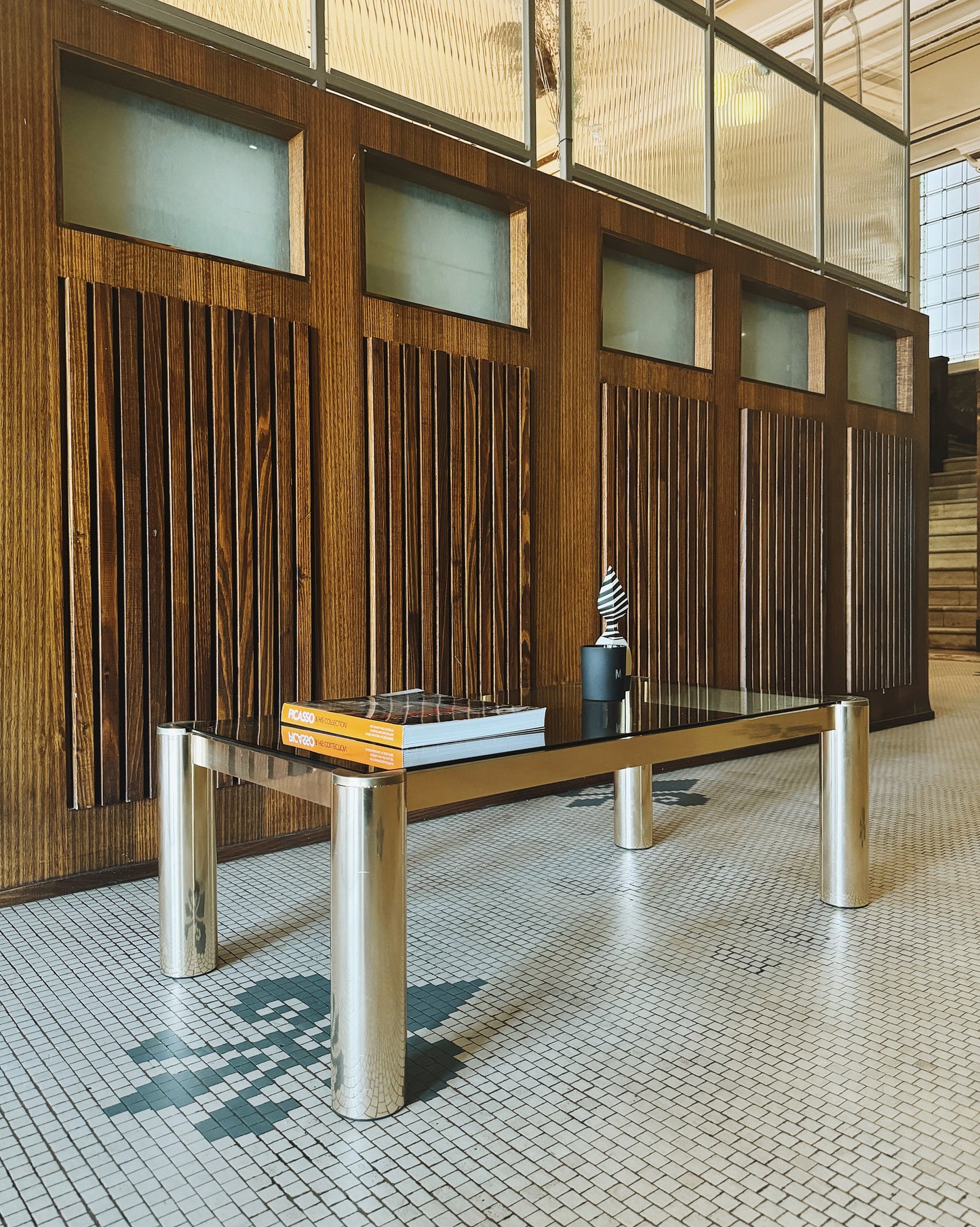 VINTAGE / Gold w/Bronze Fumé Glass Top