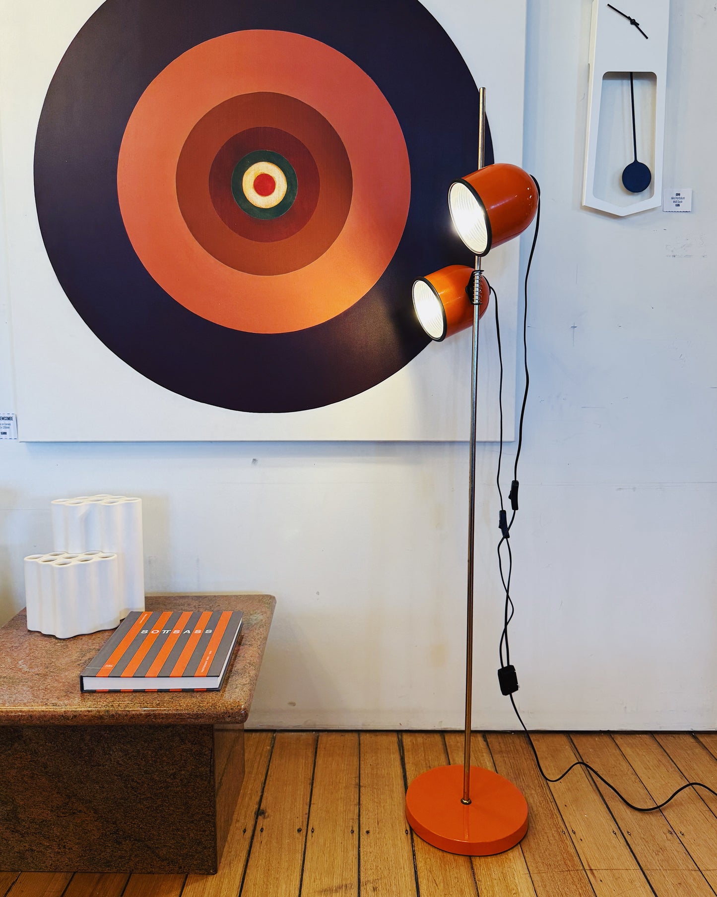 VINTAGE / Dual Headed Cloche Floor Lamp - Orange