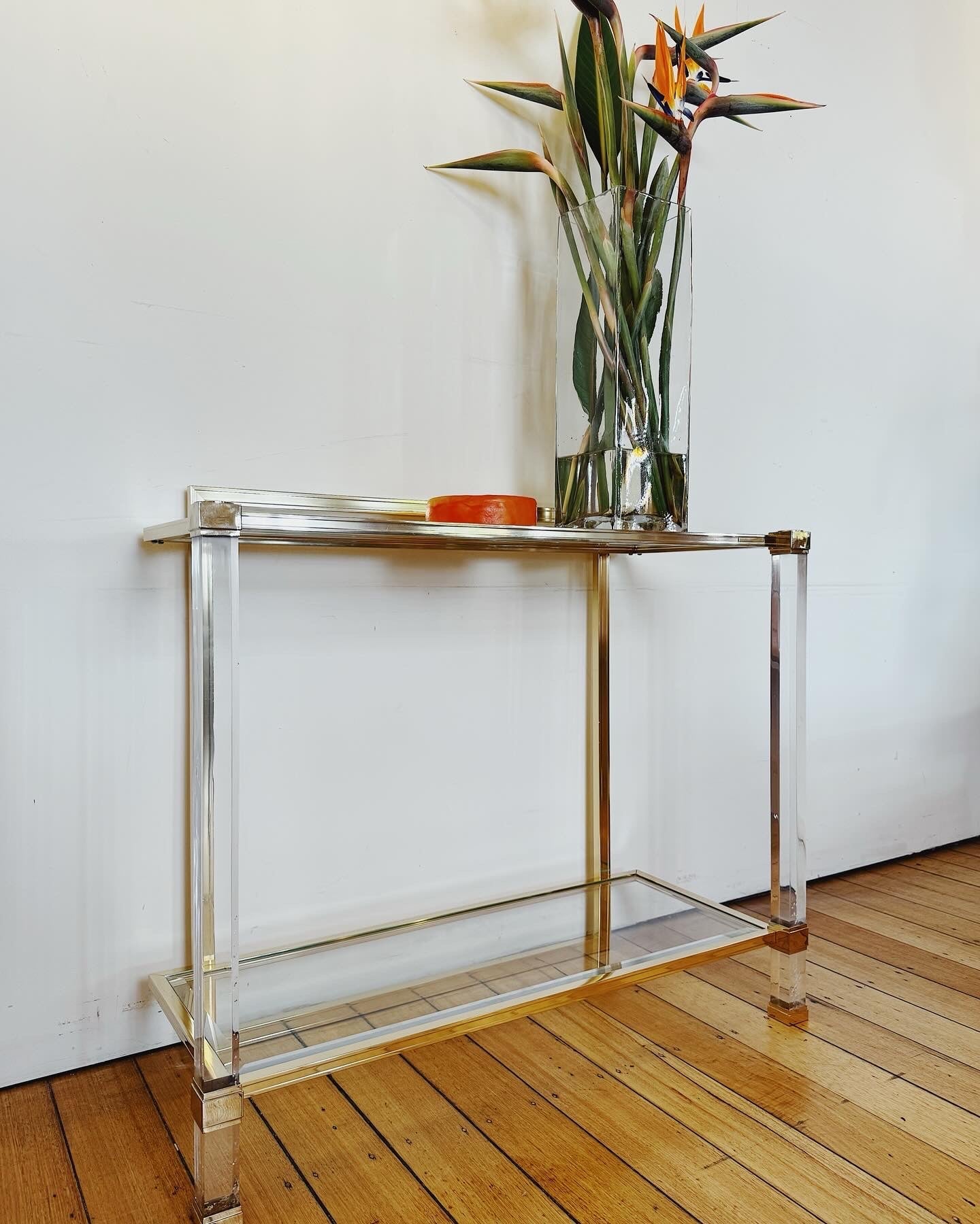 PIERRE VANDEL PARIS / 1970s Lucite & Gold Gilt Console Table