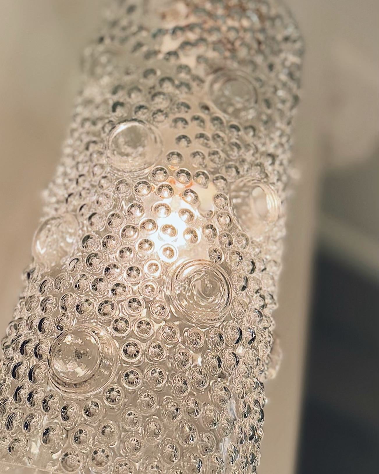 ORREFORS / 1960s Swedish Glass + Brass Bubble Pendant by Carl Fagerlund