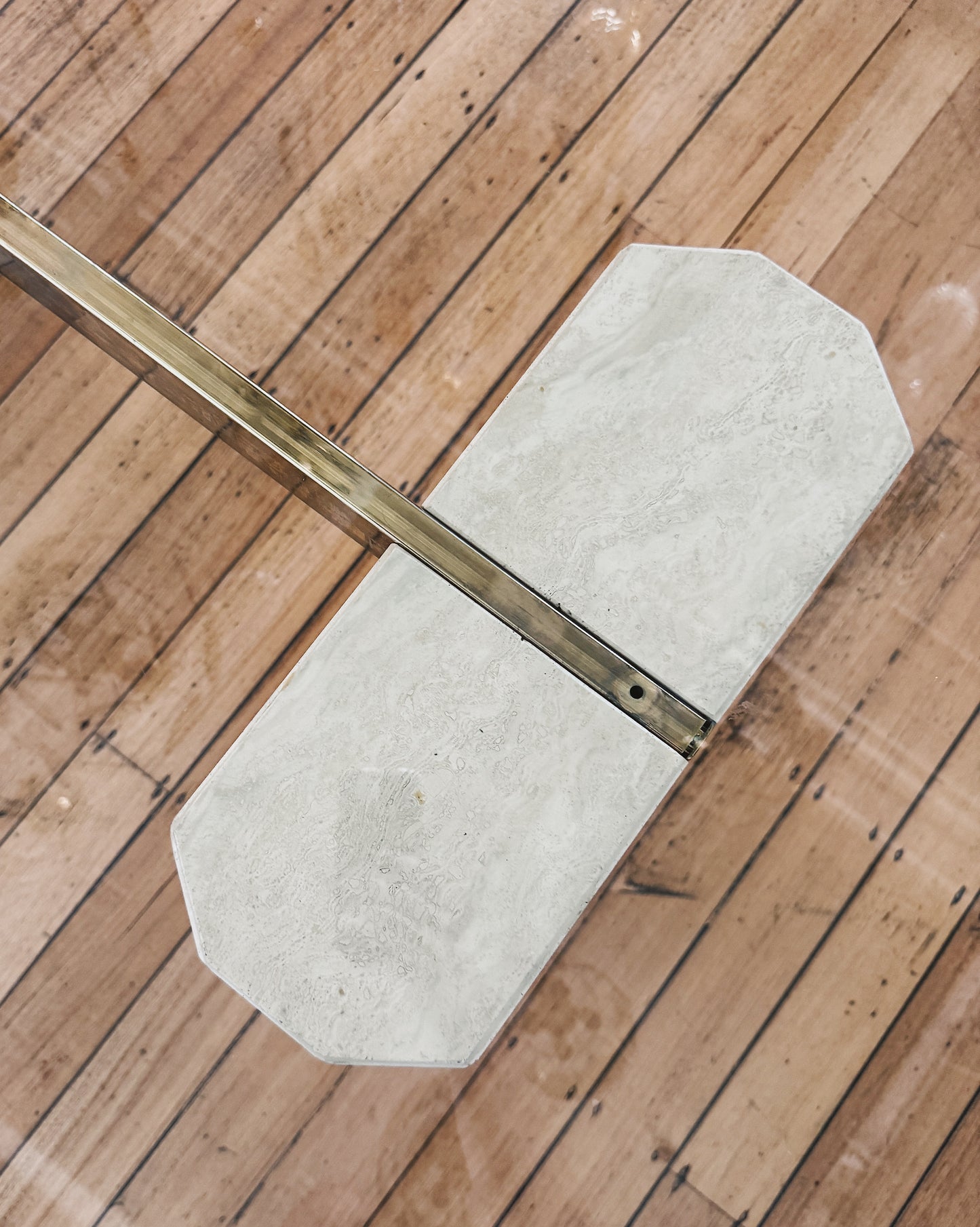 ARTEDI / Vintage 1980s Italian Travertine & Glass Dining Table