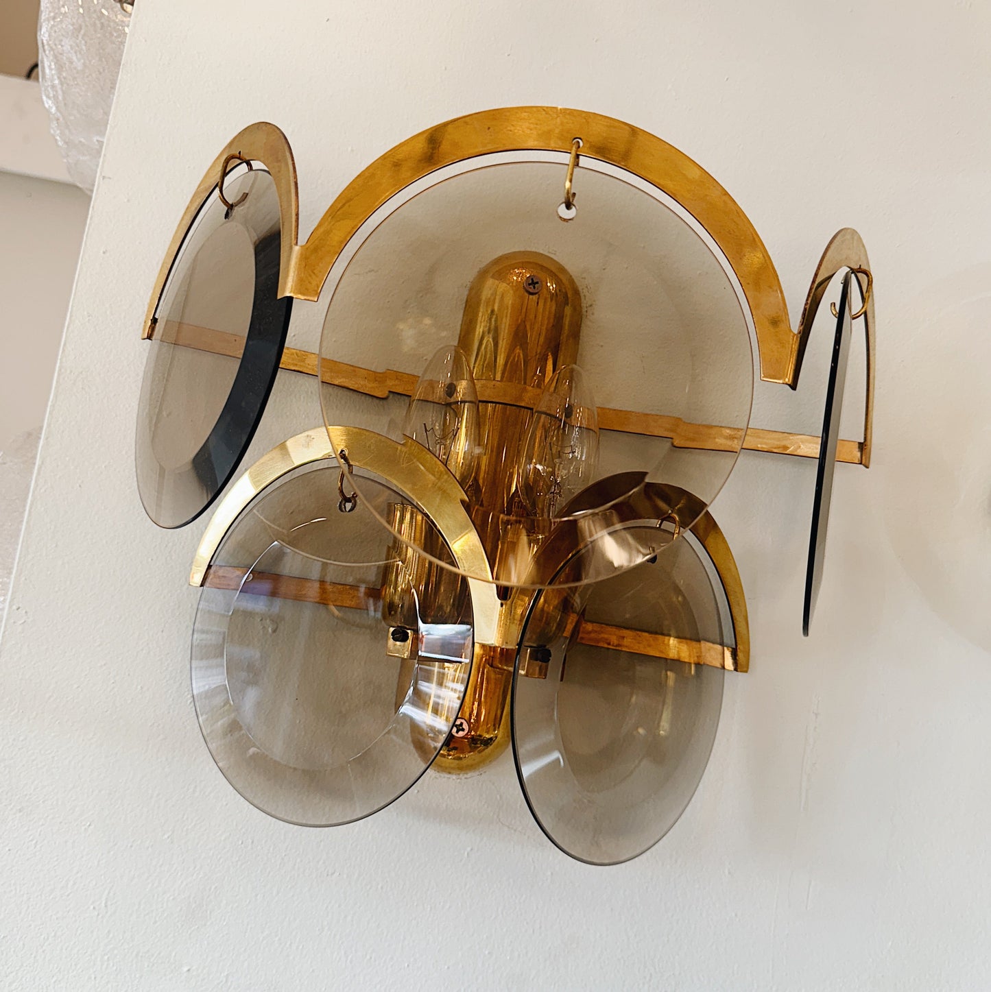 VINTAGE / Smokey Bronze Wall Sconces In The Manner of Vistosi