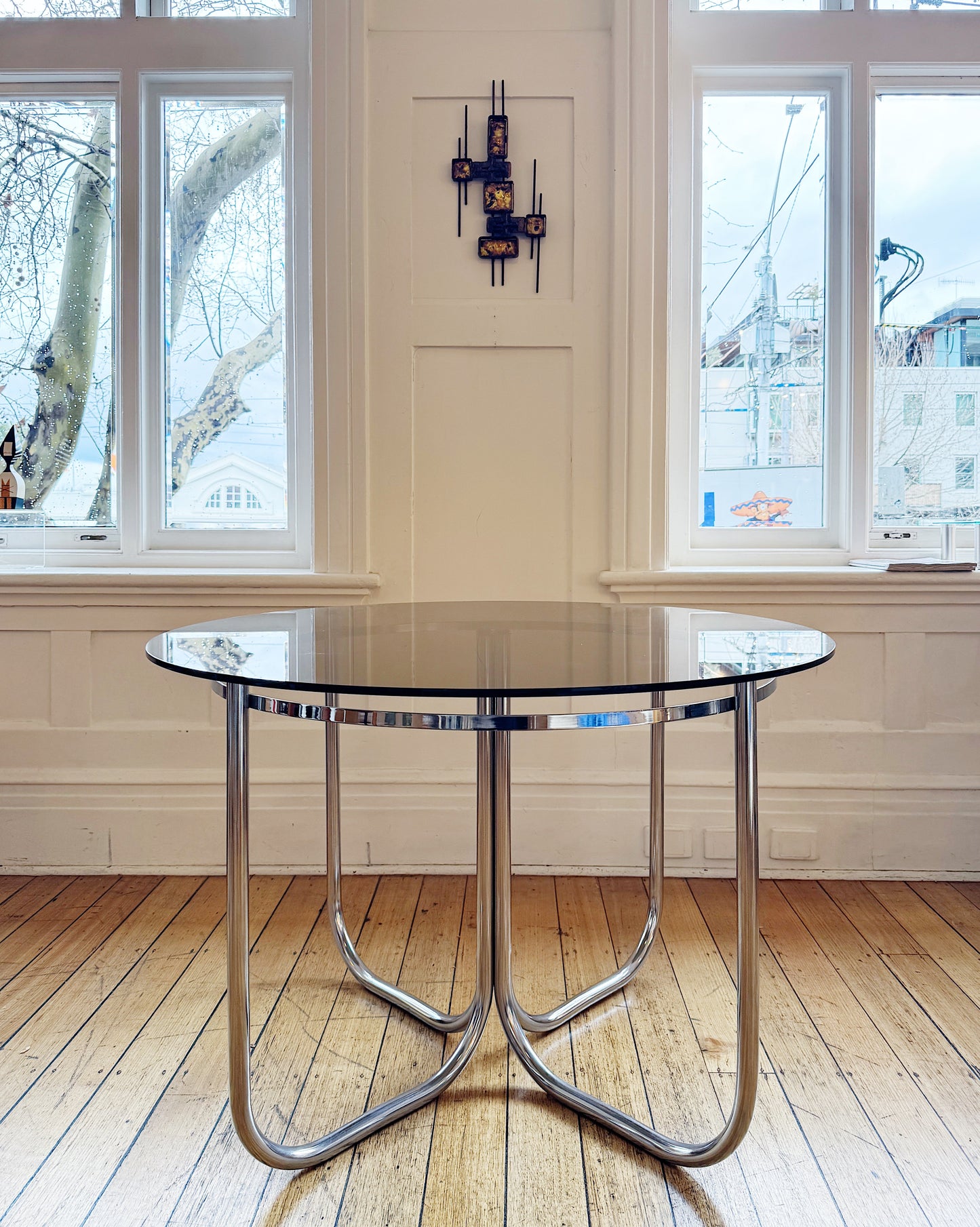 VINTAGE / Chrome + Smokey Bronze Glass Dining Table