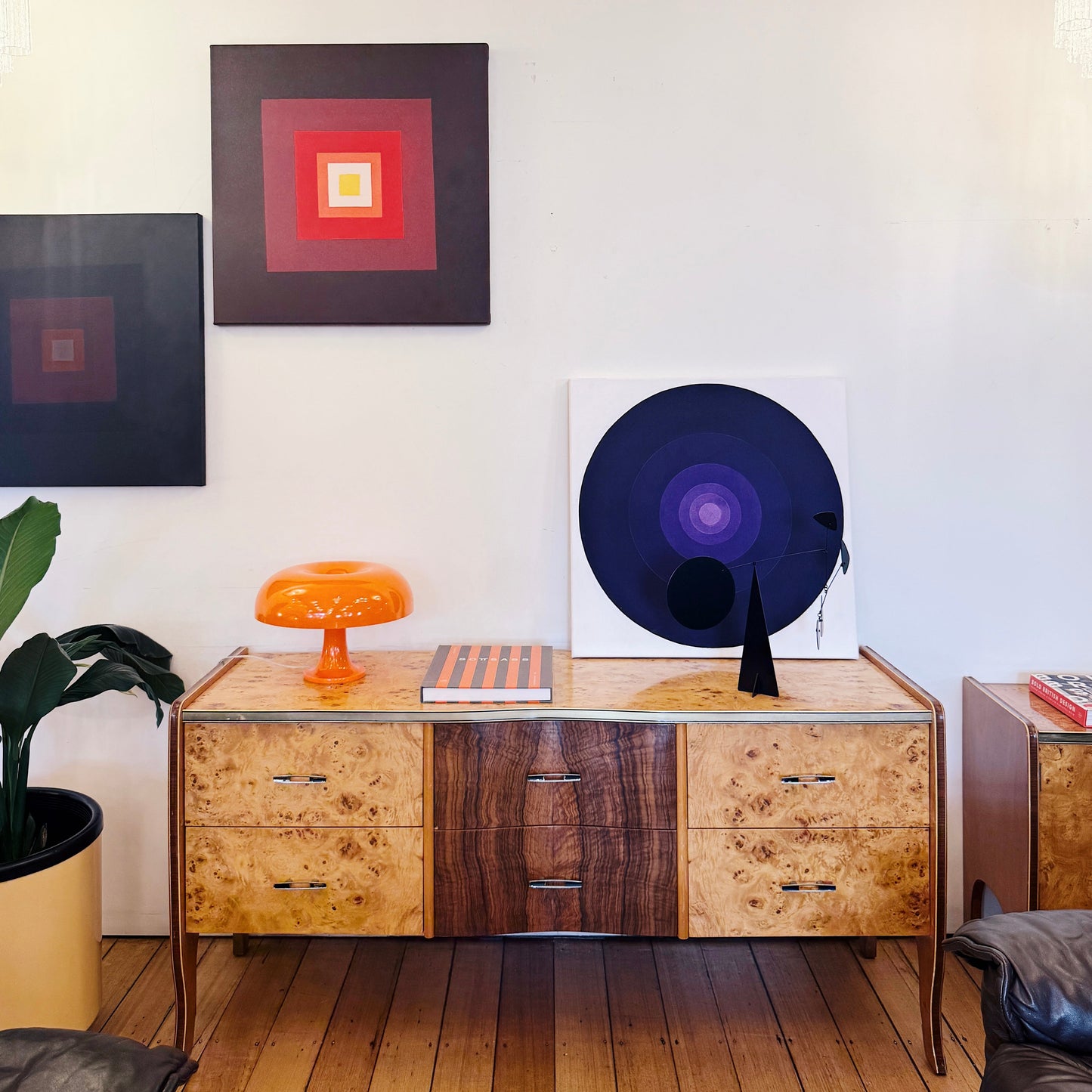 VINTAGE / Burl Veneer Wood Credenza