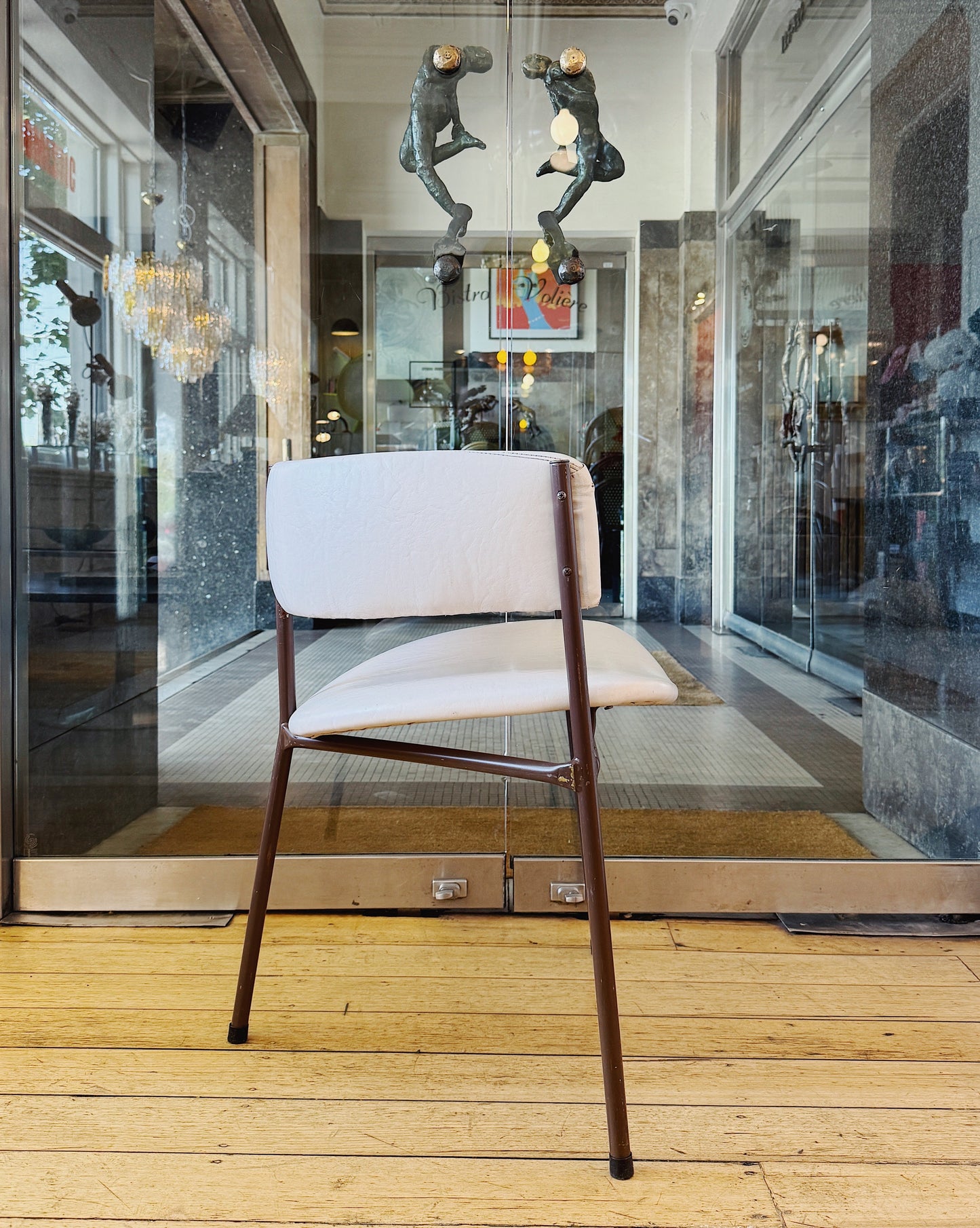 VINTAGE / Retro 3-Legged Vinyl Dining Chairs - Set of 4