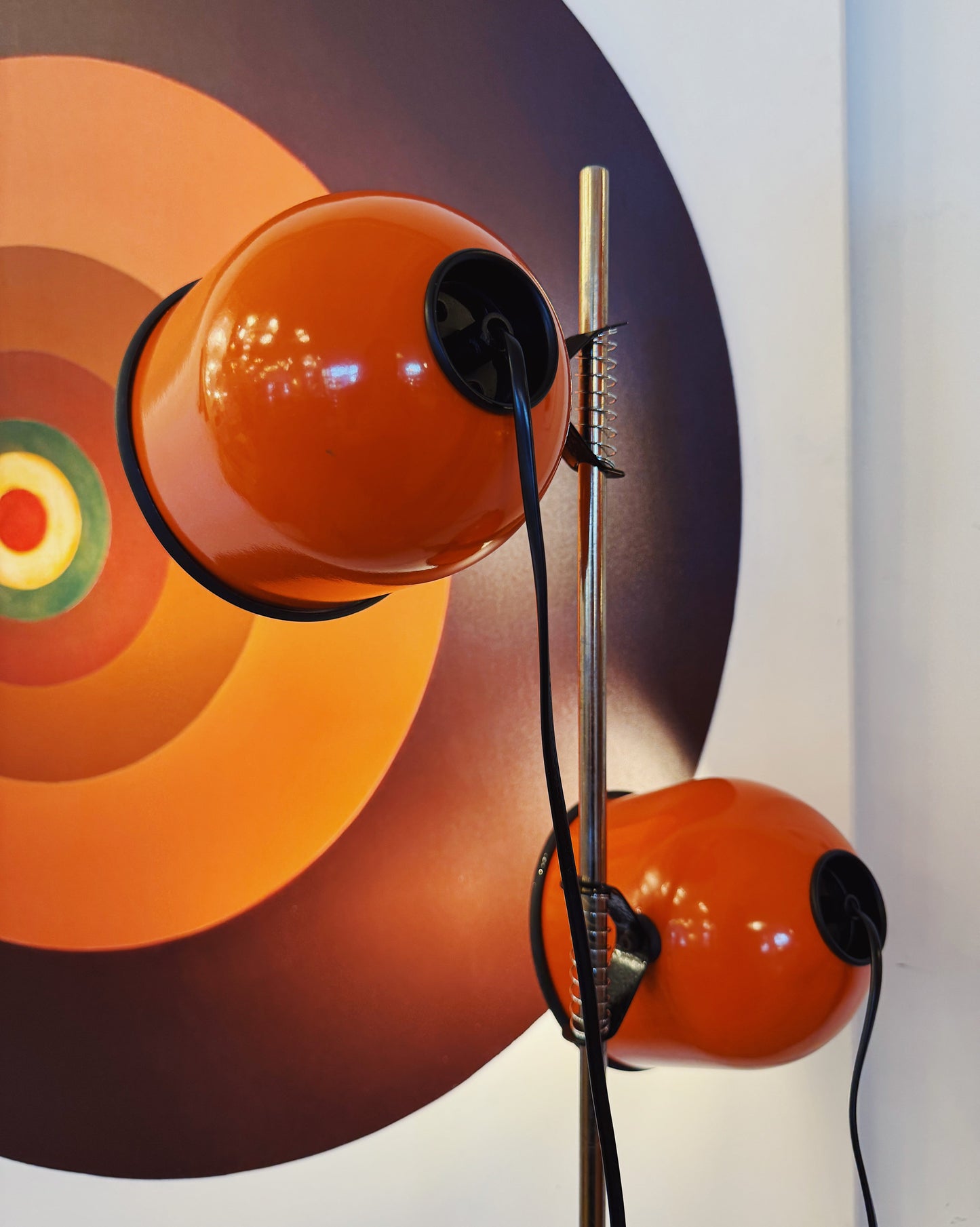 VINTAGE / Dual Headed Cloche Floor Lamp - Orange