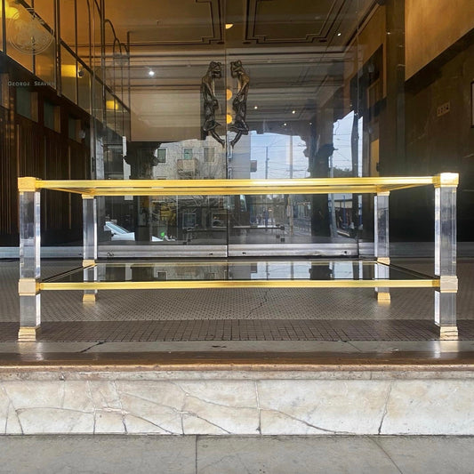 PIERRE VANDEL PARIS / Lucite + Brass Two Tier Coffee Table