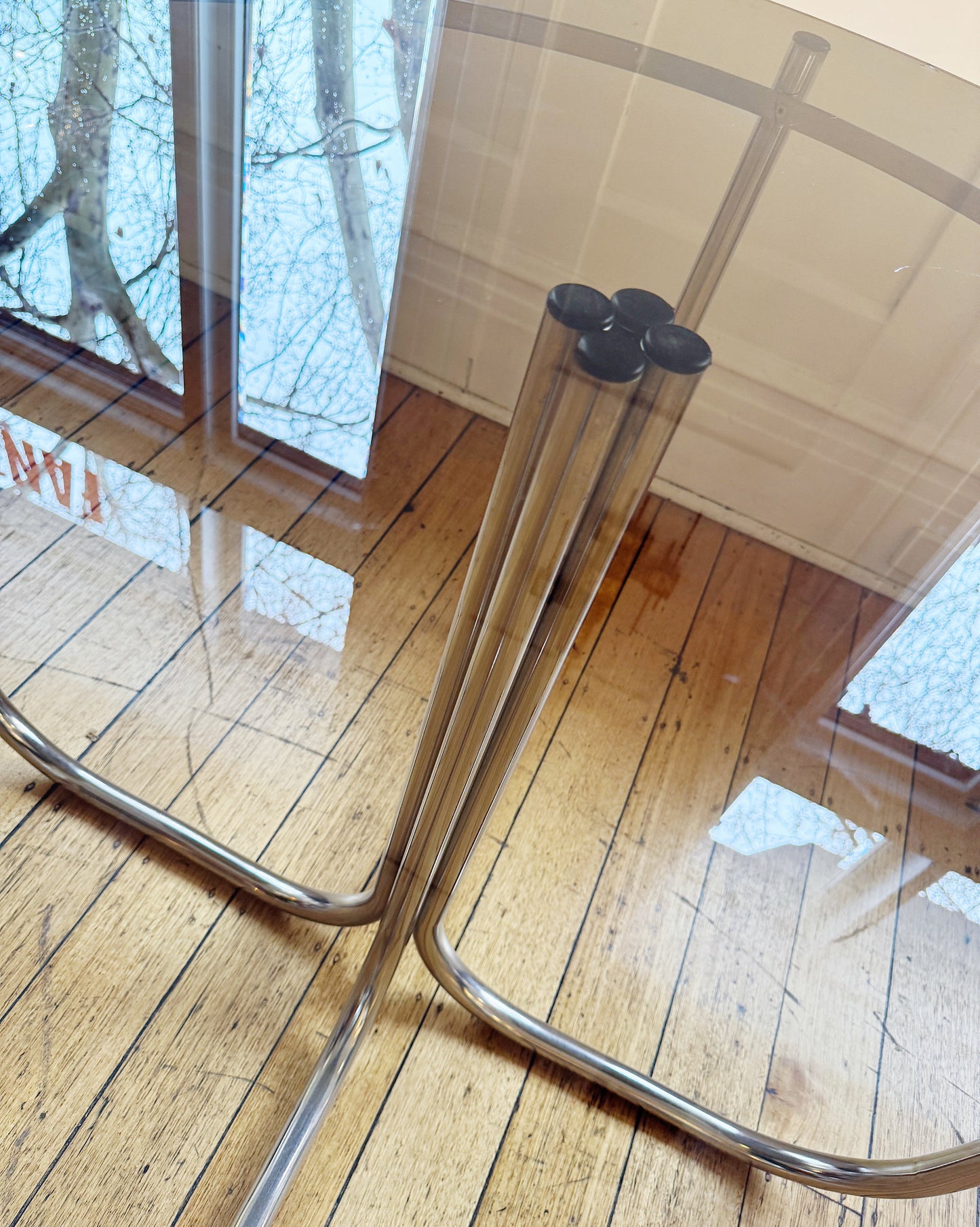 VINTAGE / Chrome + Smokey Bronze Glass Dining Table