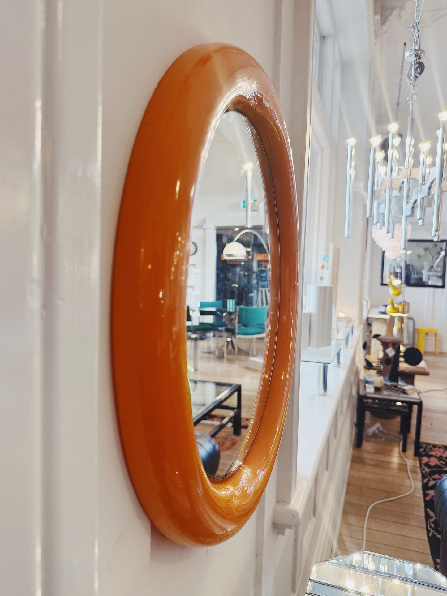 VINTAGE / Retro Plastic Framed Mirror - Orange