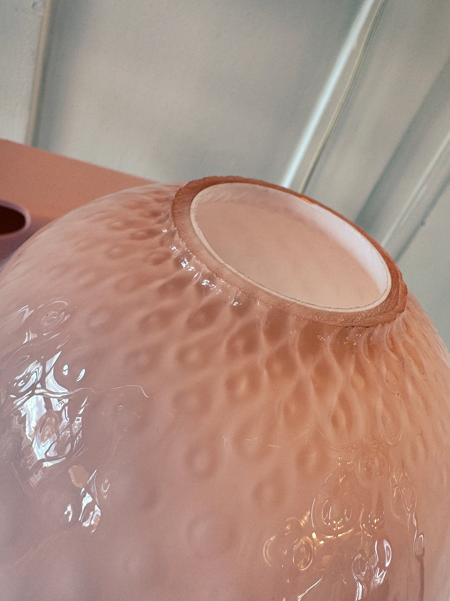 VINTAGE / Pink Mottled Glass Lamp w/Brass Base