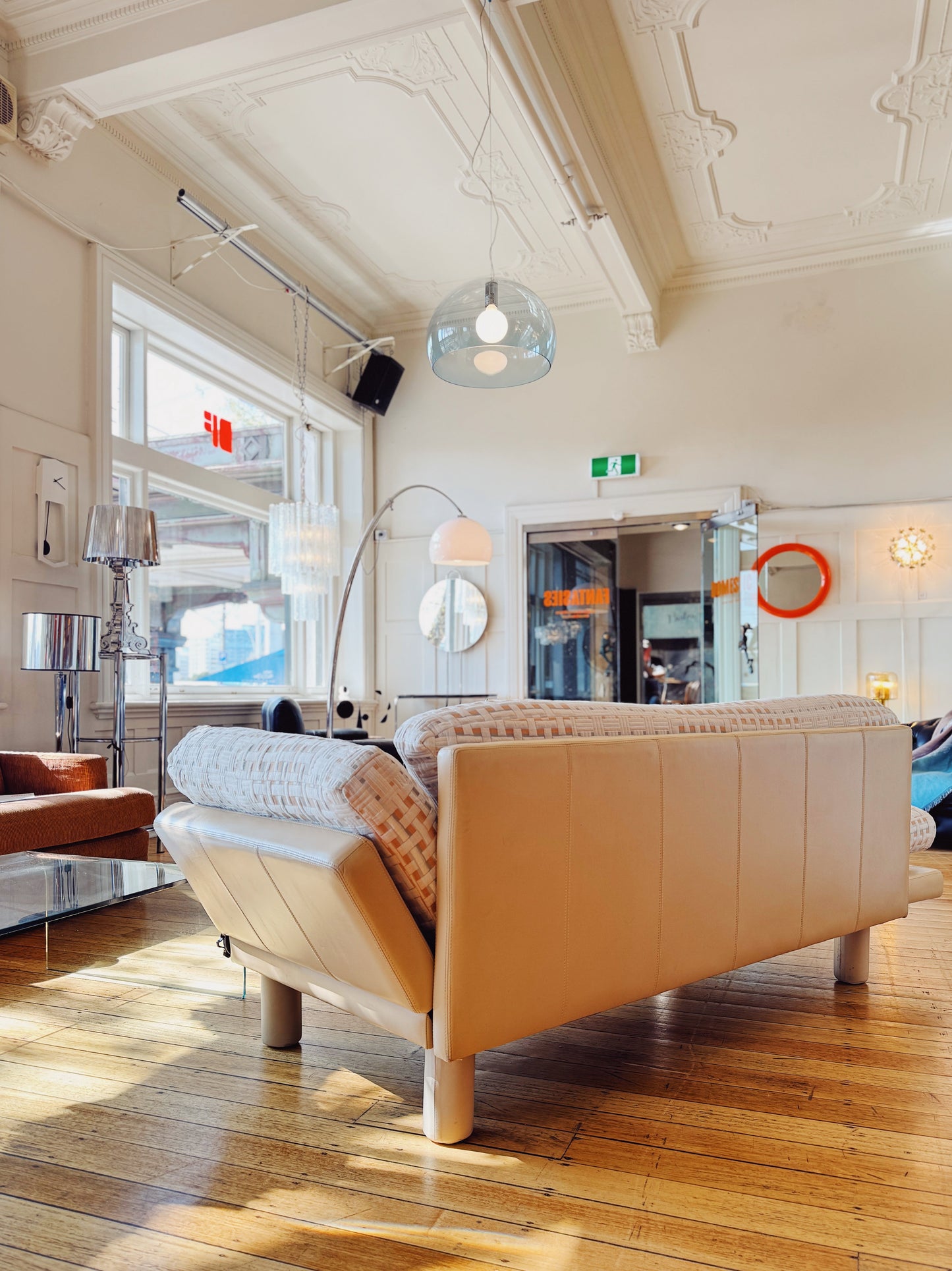 ARTIFEX / Post Modern Vanilla Leather and Quilted Fabric Sofa