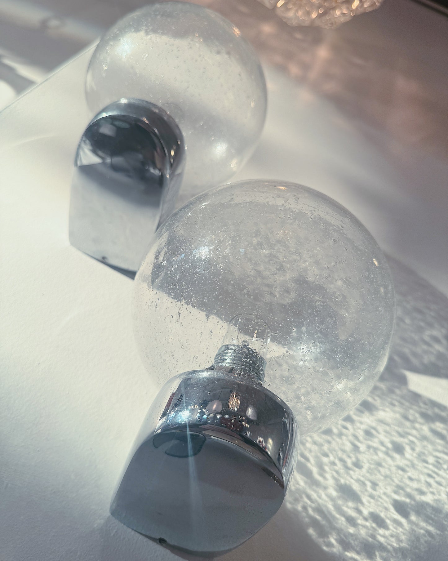 SPACE AGE / Pair of Doria Chrome & Bubbled Glass Wall Lights by Karl Lenz