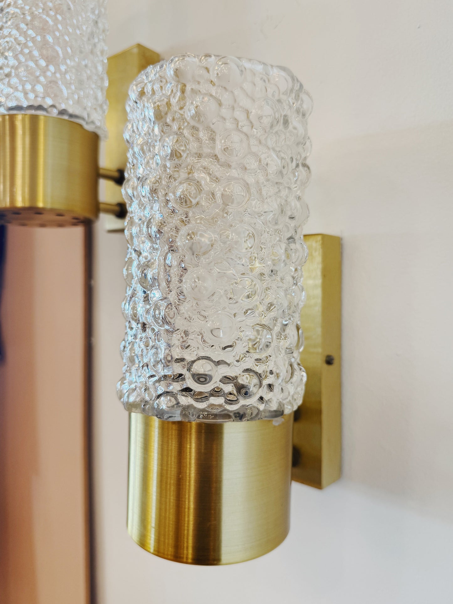 VINTAGE / Pair of Bubble Glass with Brushed Brass Lampholder