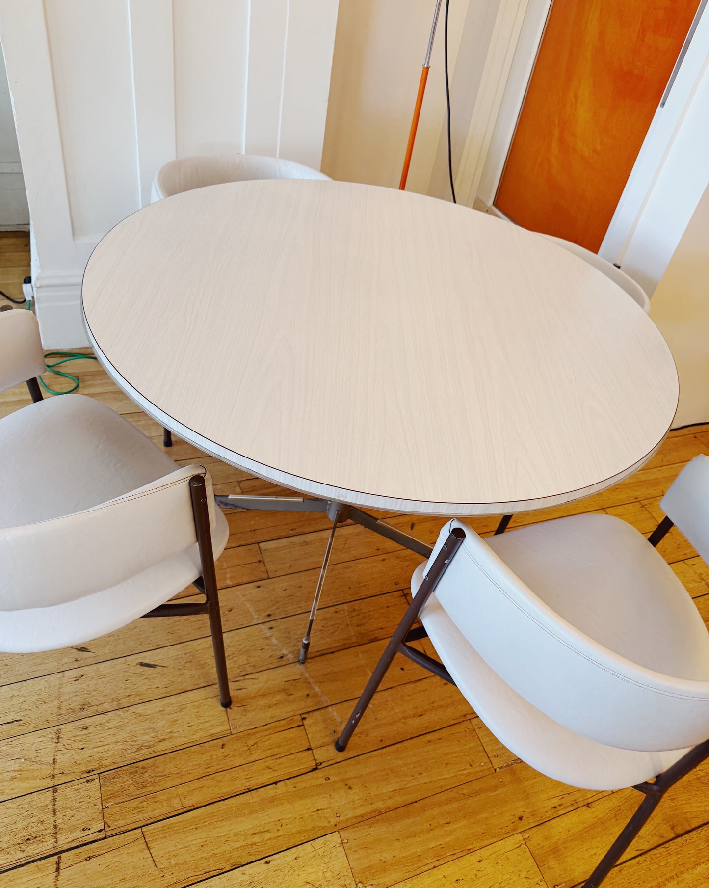 VINTAGE / Retro 3-Legged Vinyl Dining Chairs - Set of 4