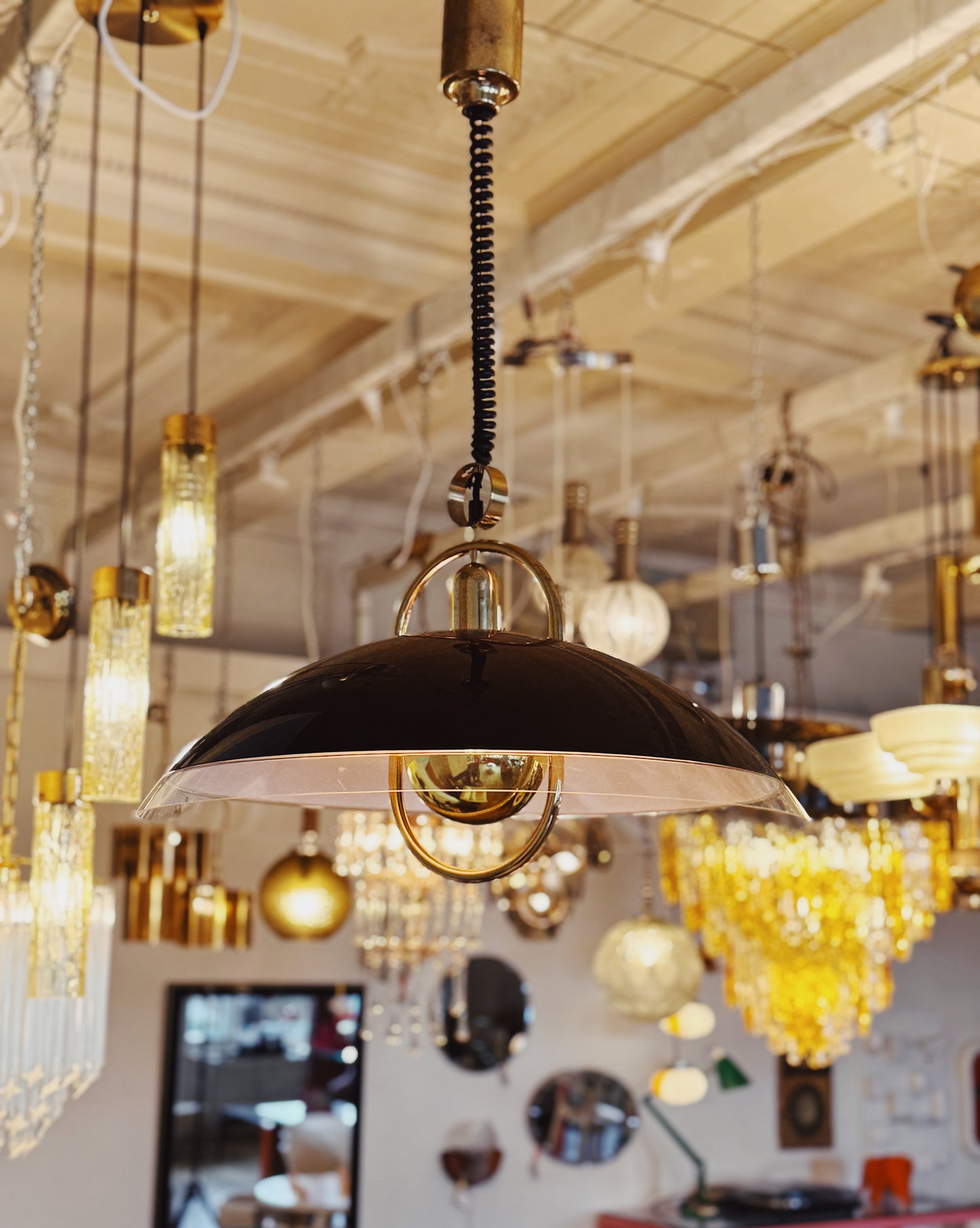 VINTAGE / 1970s Acrylic & Brass Pendant Light