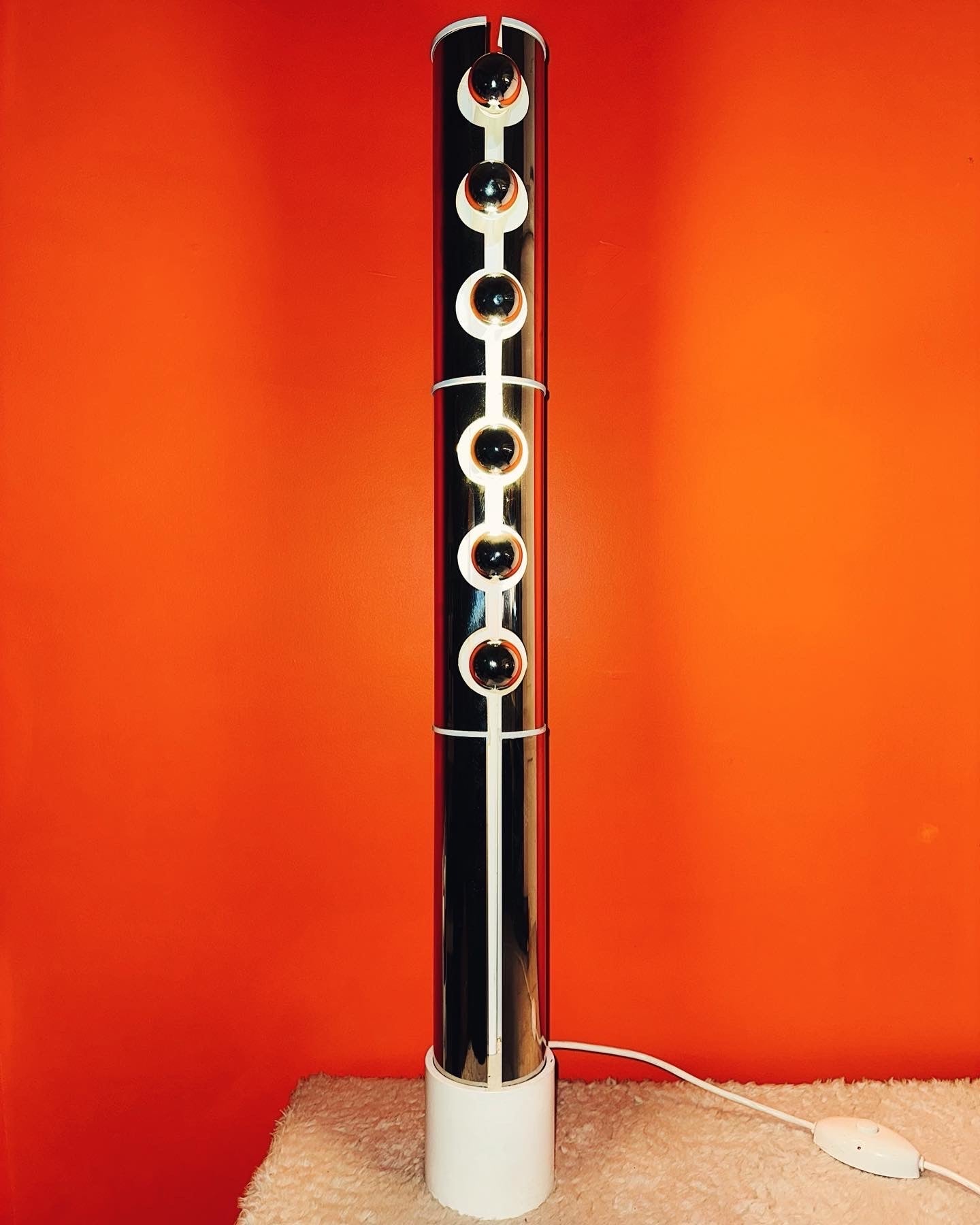 LUCI / 1970's Chrome + Stone Pillar Floor Lamp