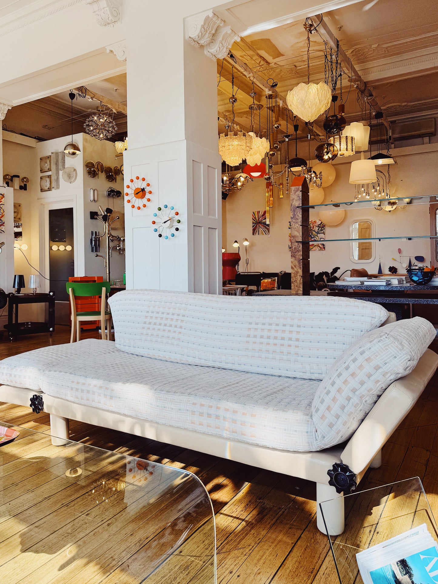 ARTIFEX / Post Modern Vanilla Leather and Quilted Fabric Sofa