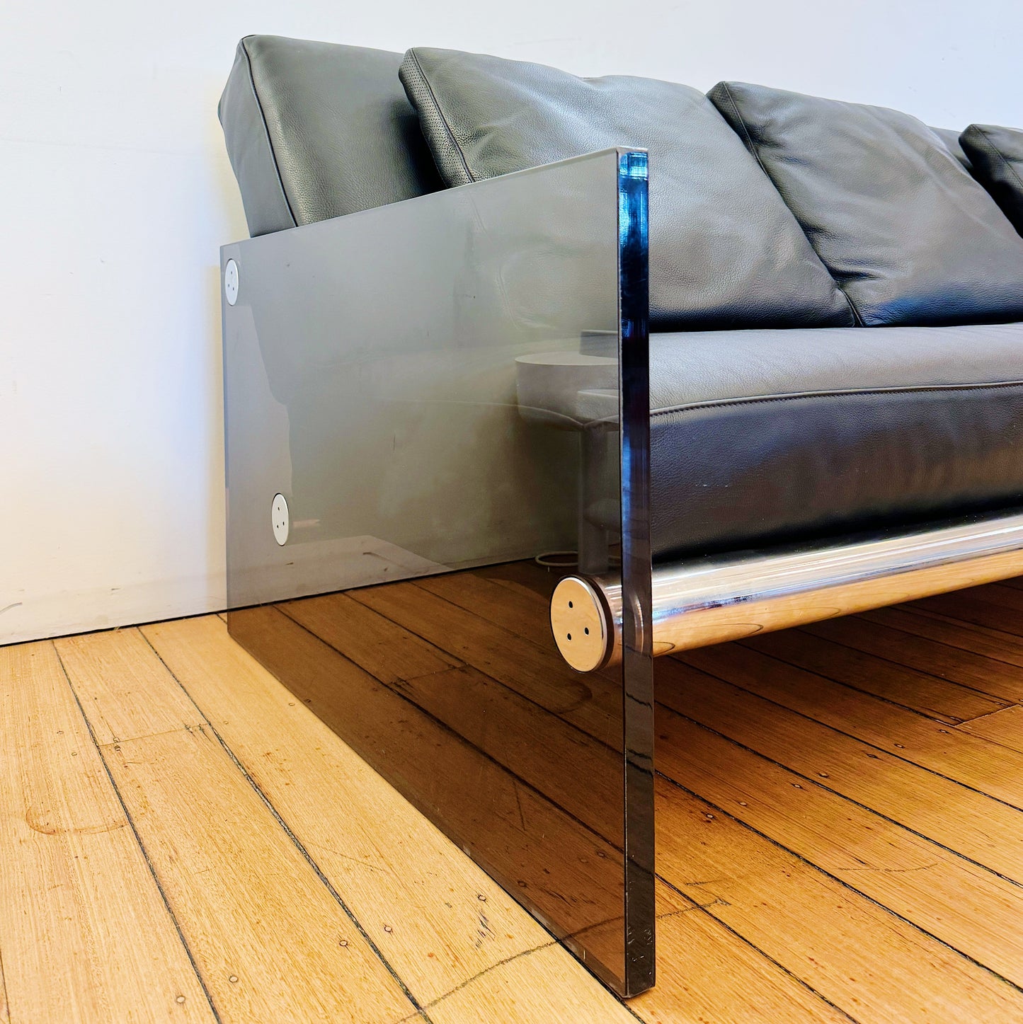 ACERBIS / Gem Leather Sofa w/Acrylic Smoke Sides by Lodovico Acerbis