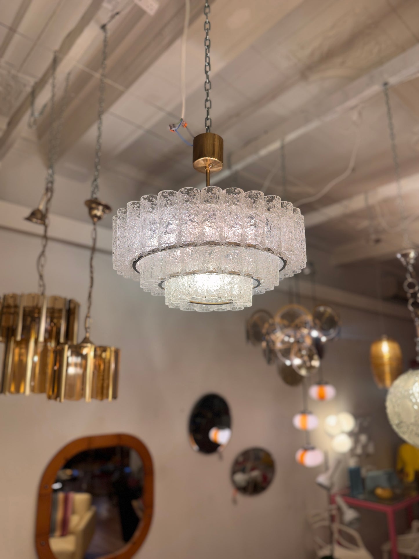 VINTAGE / 1960s Doria Leuchten 3 Tier Glass Tube Chandelier