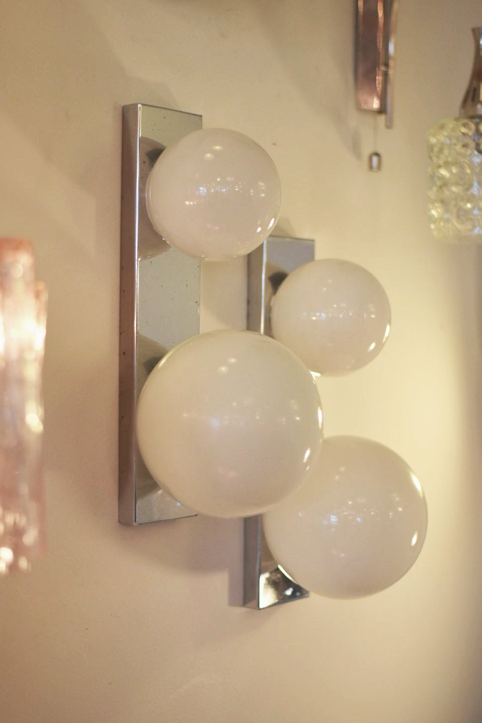 VINTAGE / Pair of Chrome & Glass Wall Sconces