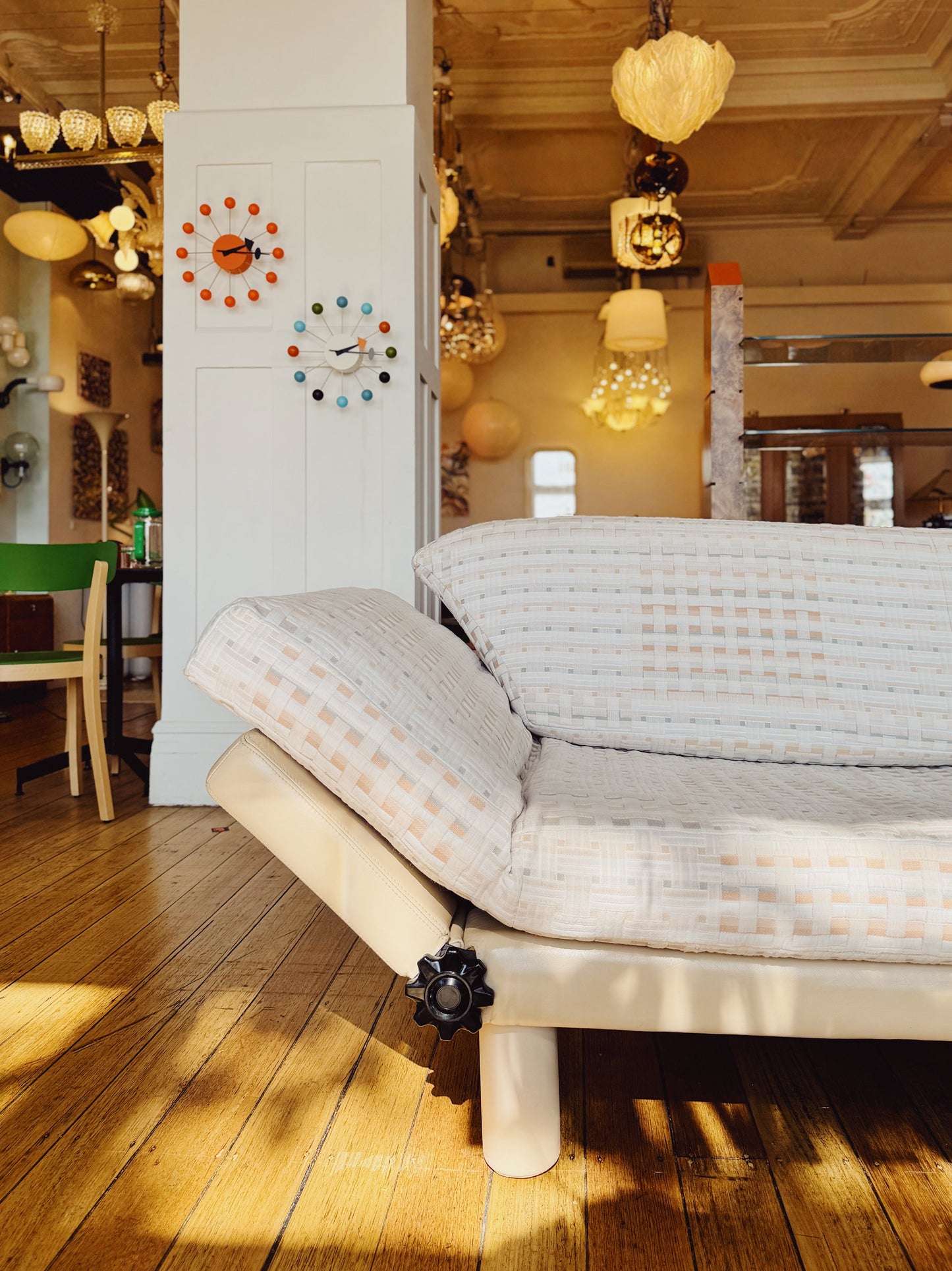 ARTIFEX / Post Modern Vanilla Leather and Quilted Fabric Sofa