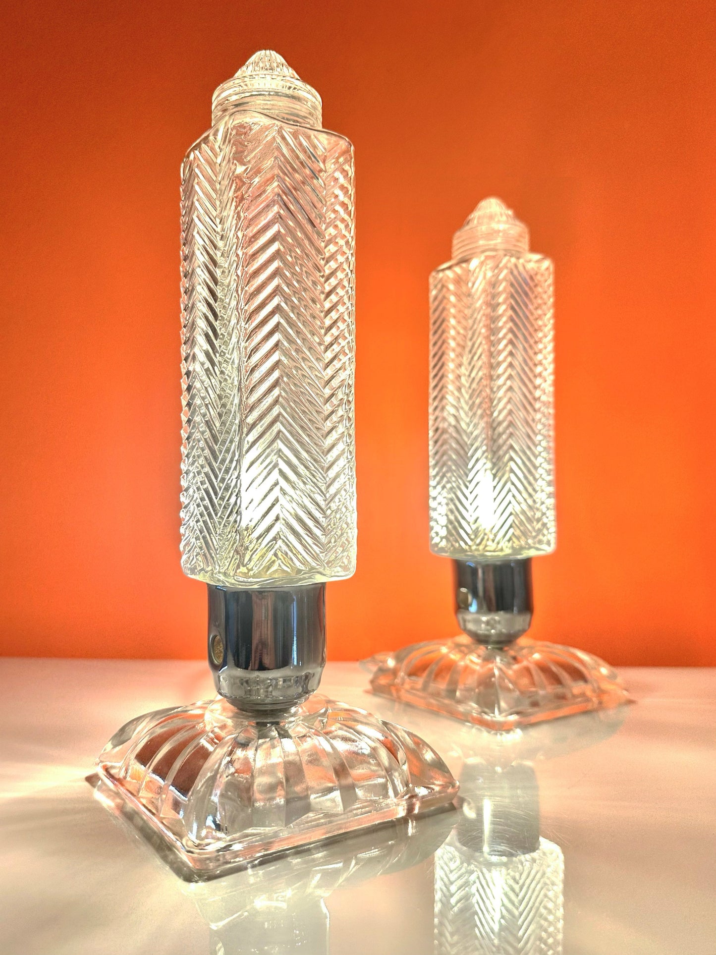 ART DECO / 1930s Glass Skyscraper Lamps