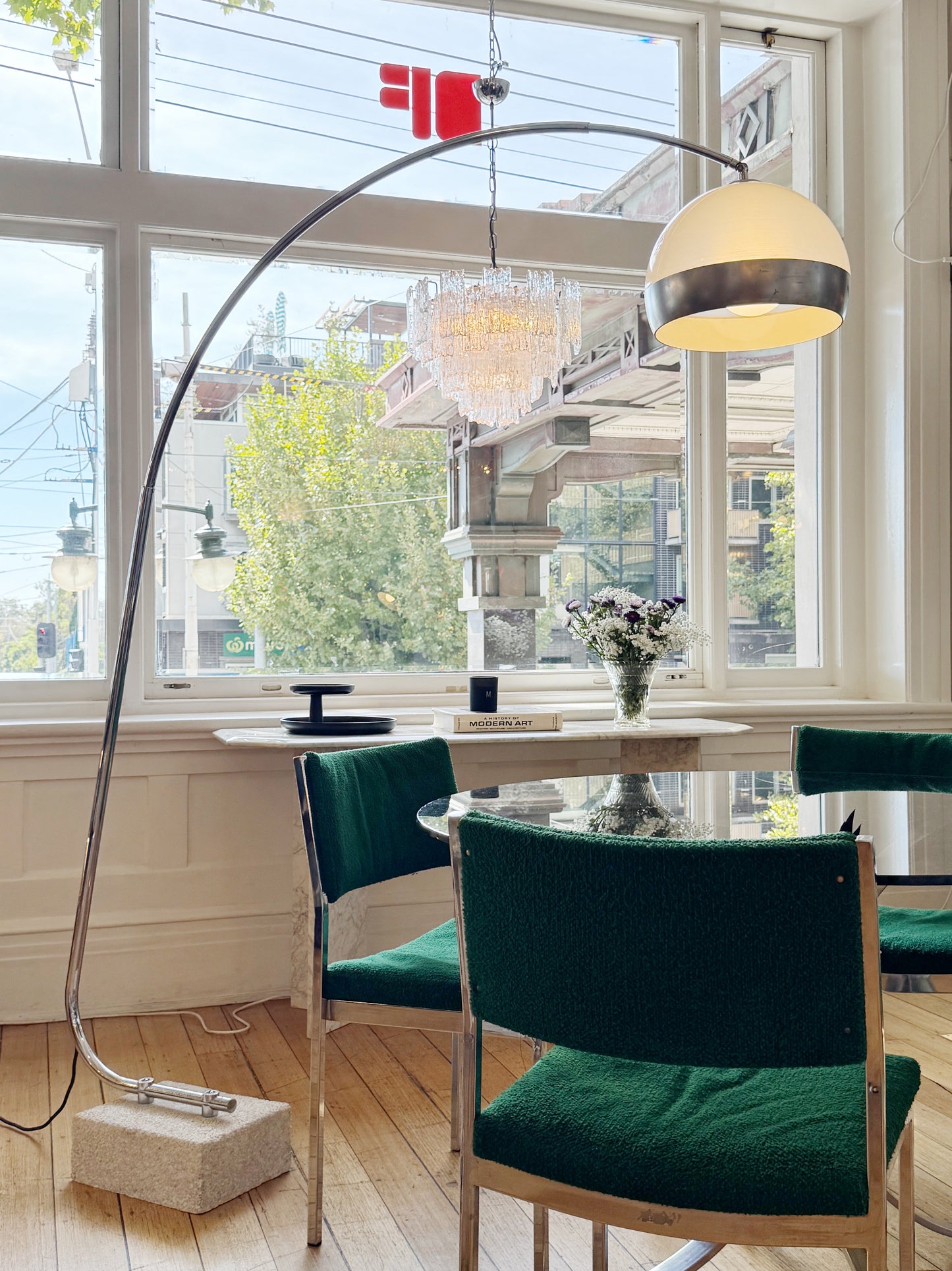 VINTAGE/ 1970s Arco Pebble Stone Base Floor Lamp