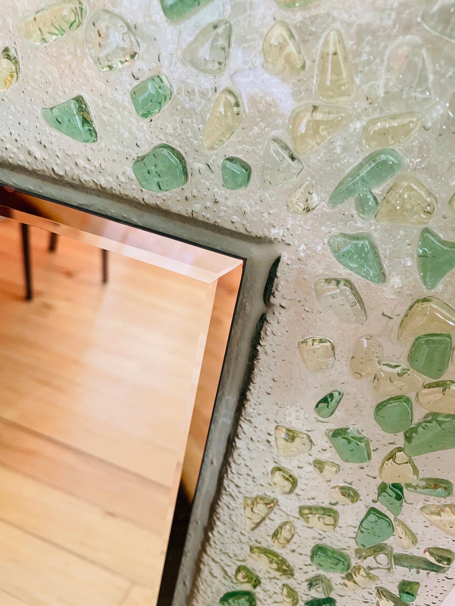 POST MODERN / Memphis Style Green Glass Shapes Mirror