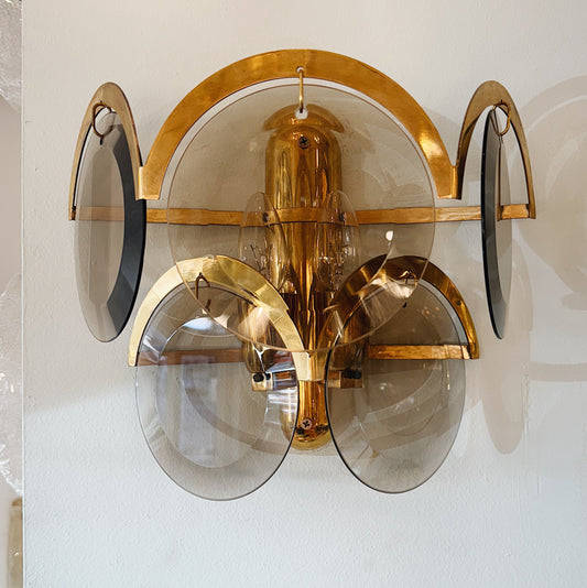 VINTAGE / Smokey Bronze Wall Sconces In The Manner of Vistosi