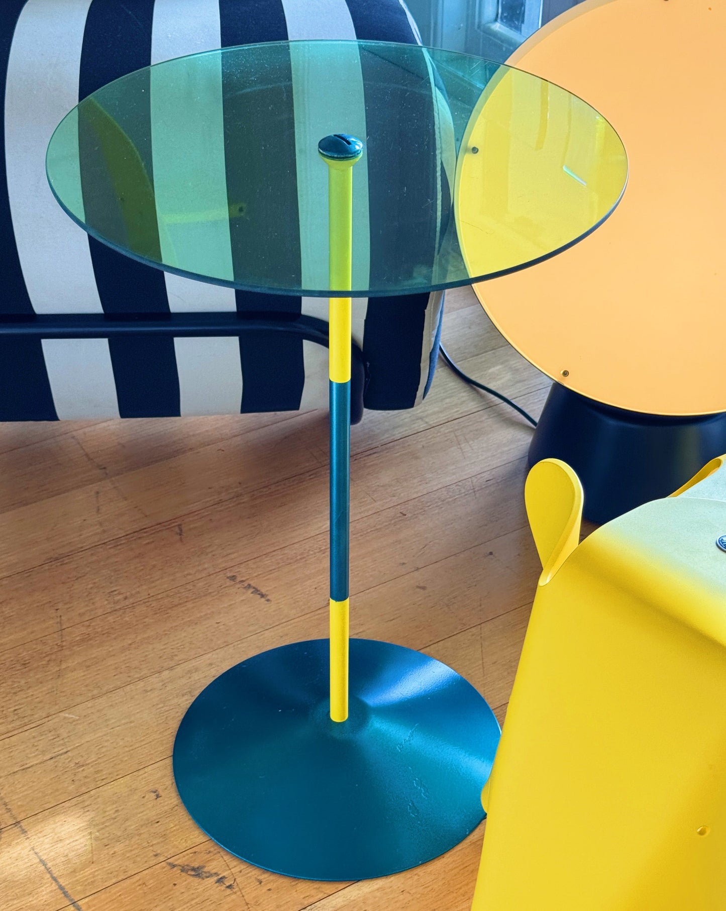 VINTAGE / Side Table w/Blue glass top