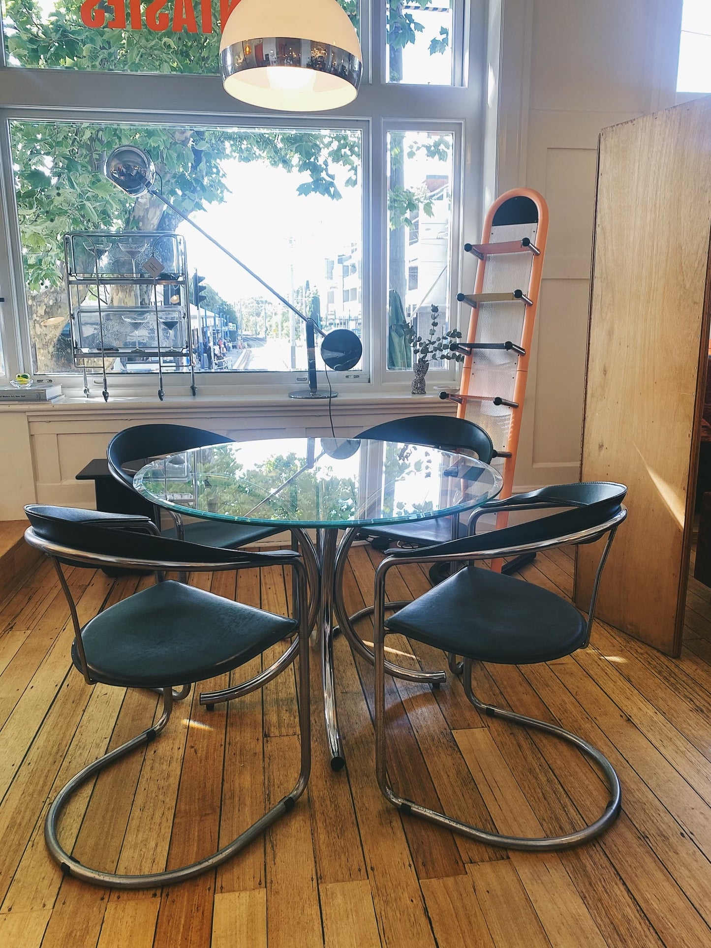 POST MODERN / 1980s Italian Canasta Chrome + Leather Chairs