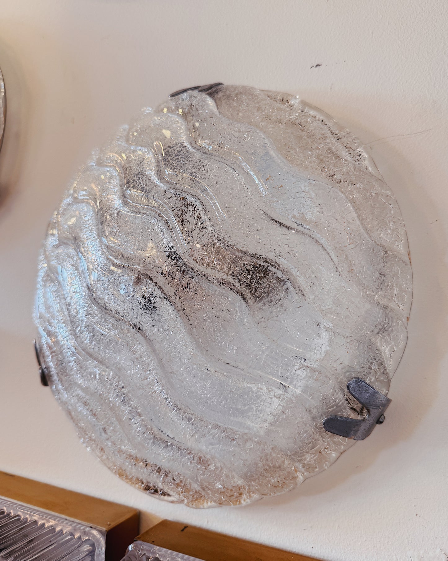 KAISER LEUCHTEN / Vintage 1960s Ice Glass Flush Mount Light