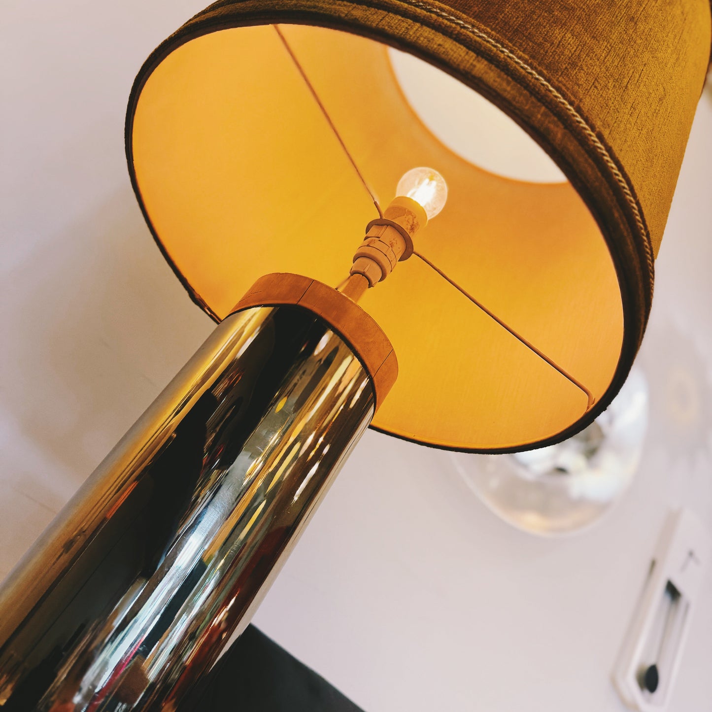 VINTAGE LAMP / Brass/Gold Lamp w/ Velvet Shade
