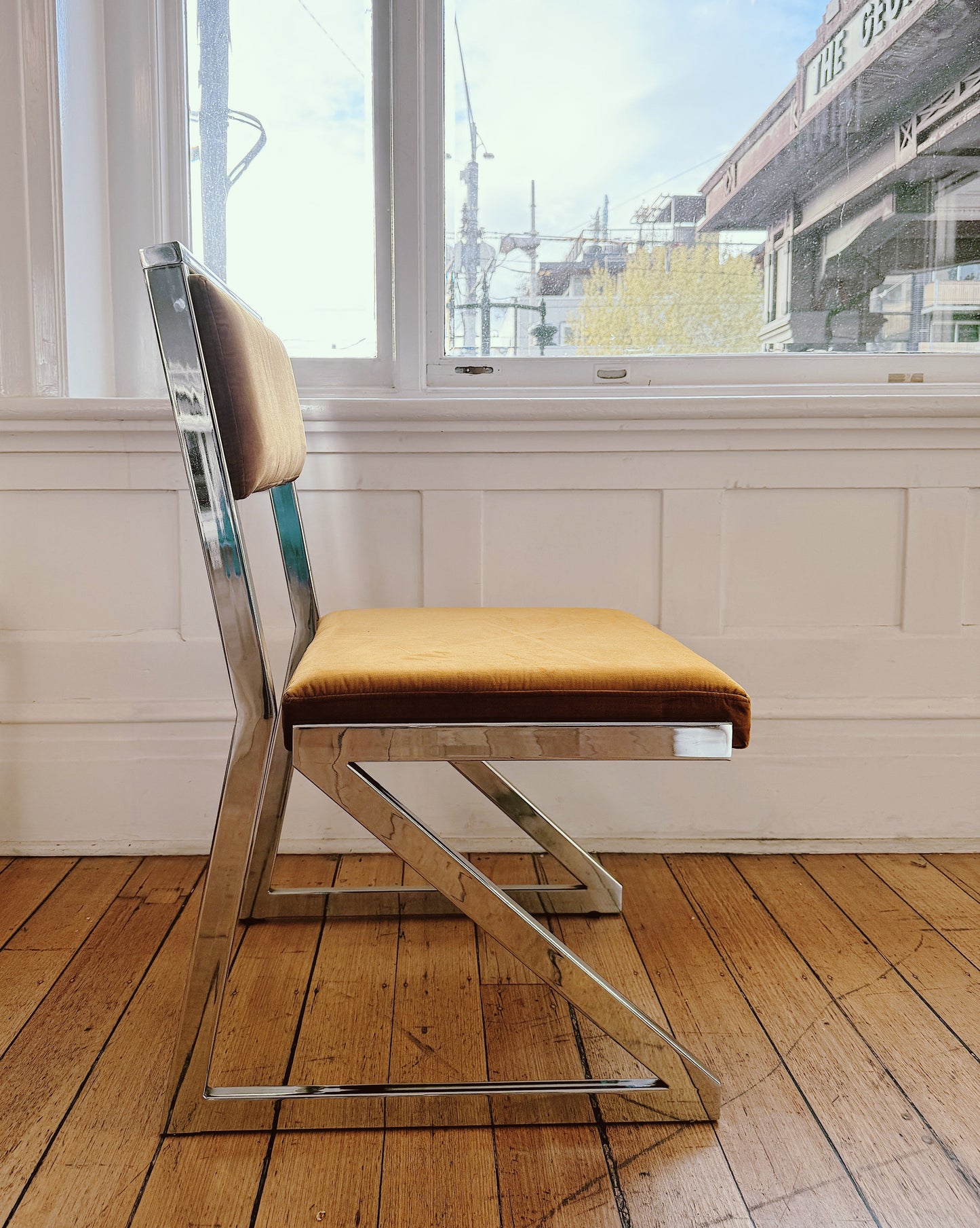 MILO BAUGHMAN / 1970s Chrome & Velour Dining Chairs - Set of 4